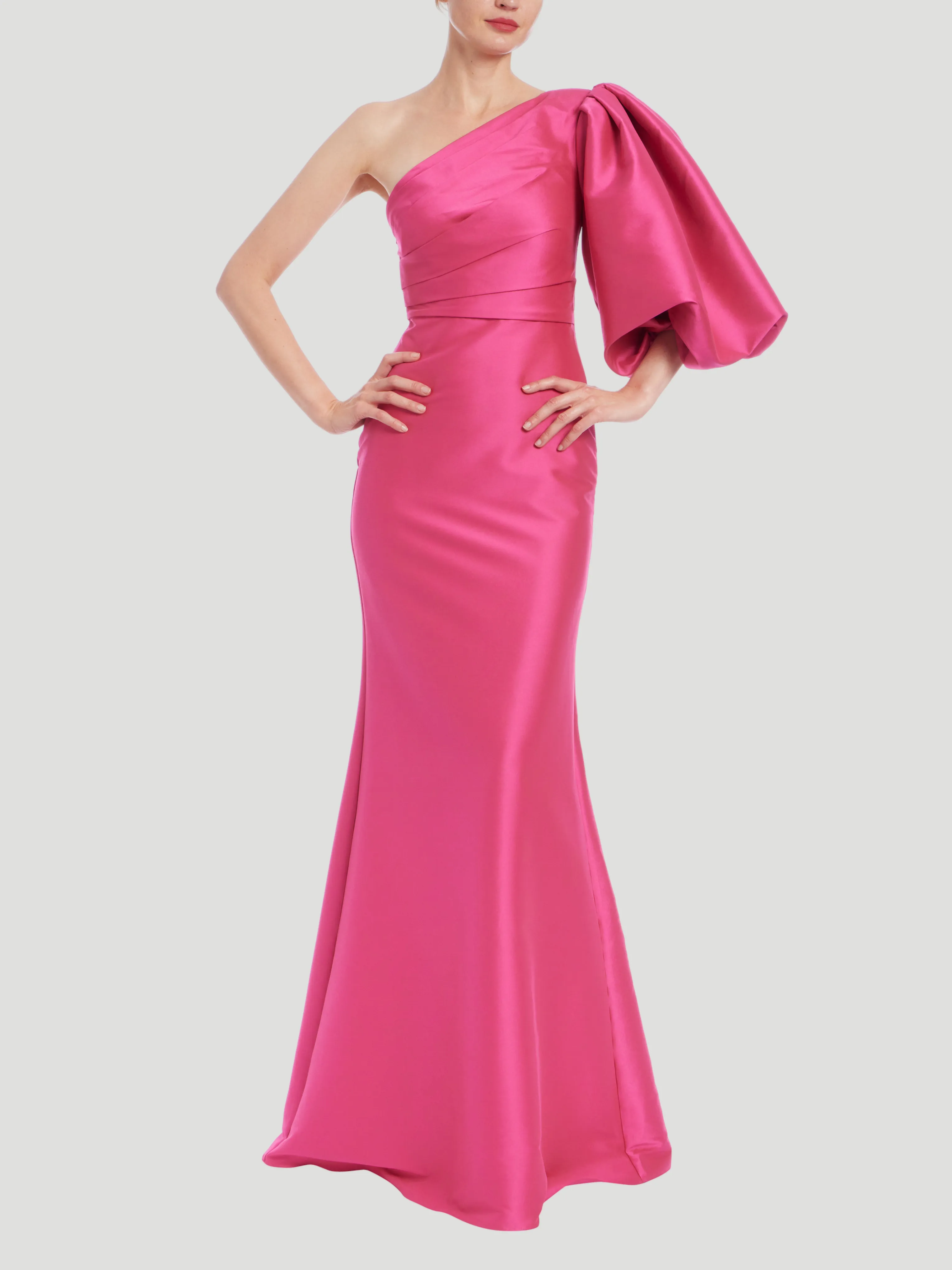 One Shoulder Balloon Sleeve Gown