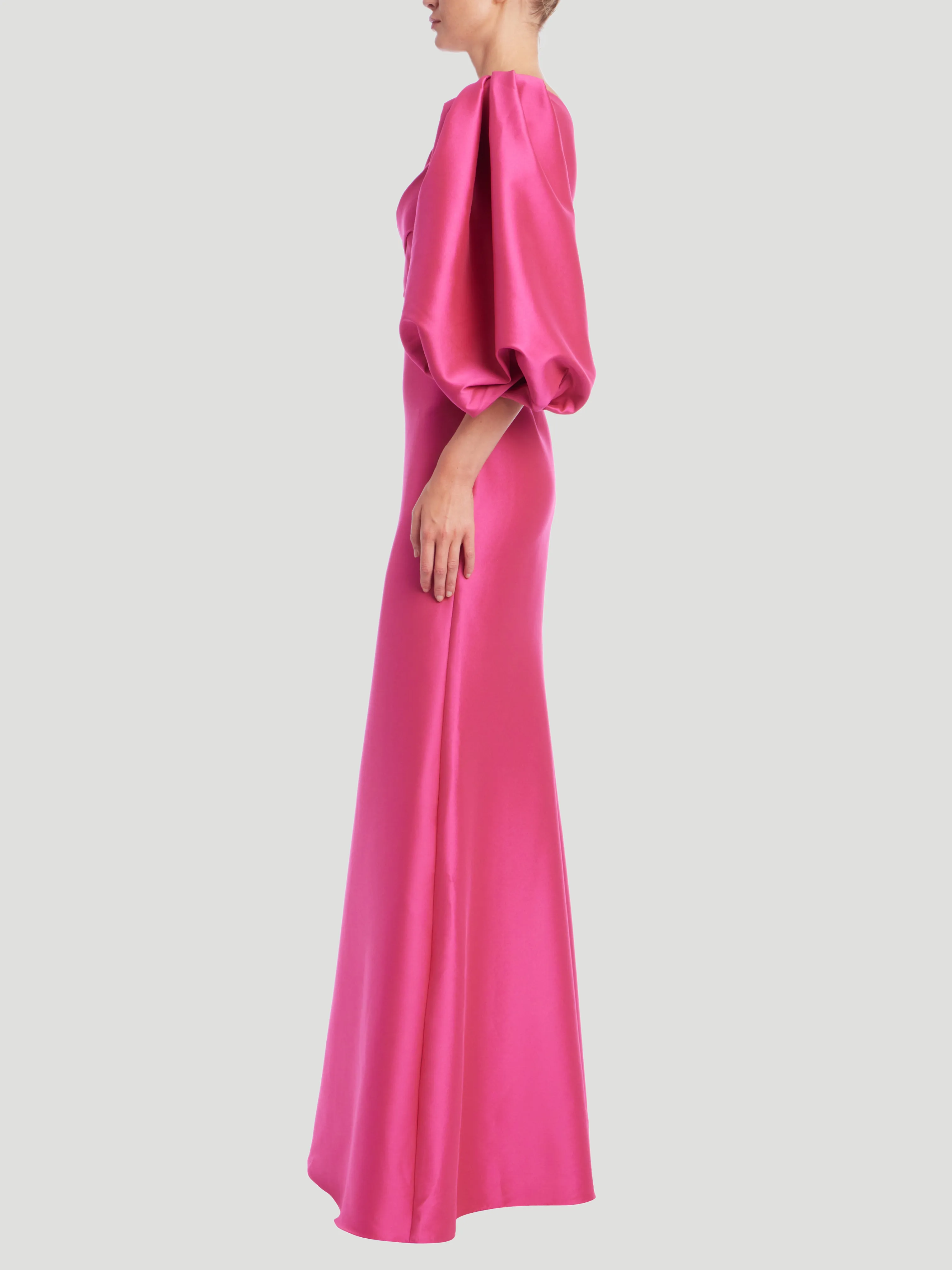 One Shoulder Balloon Sleeve Gown