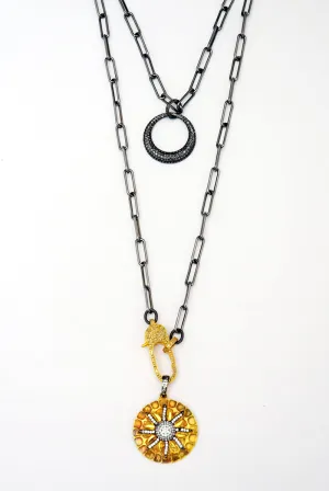 Paper Clip Chain Necklace with Diamond & Topaz