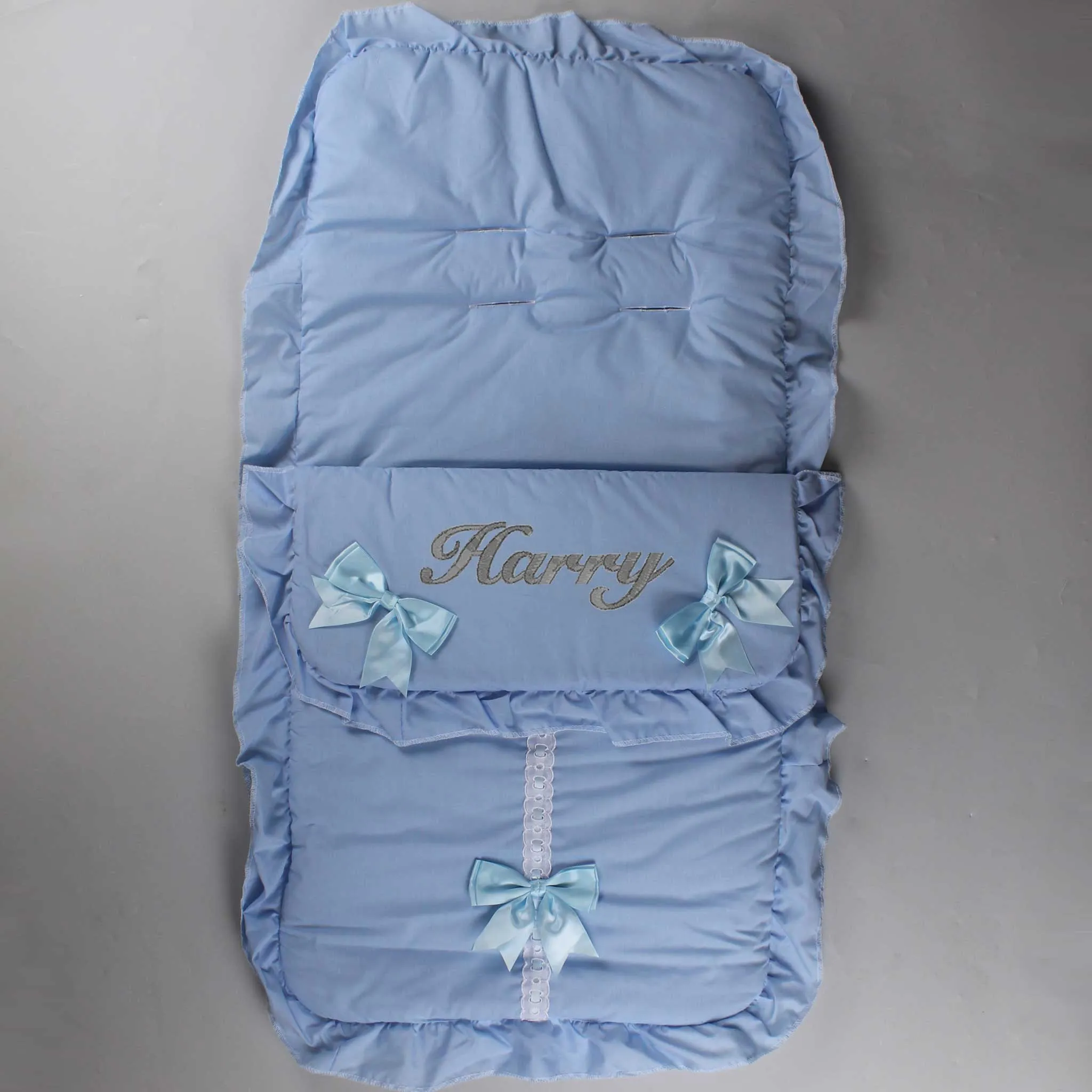 Personalised Blue Cosy Toes / Footmuff - With Blue Bows