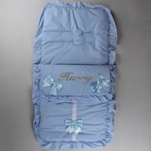 Personalised Blue Cosy Toes / Footmuff - With Blue Bows