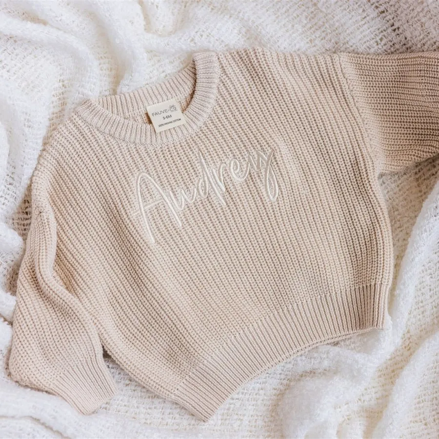 Personalised Chunky Knit Baby Jumper Bone