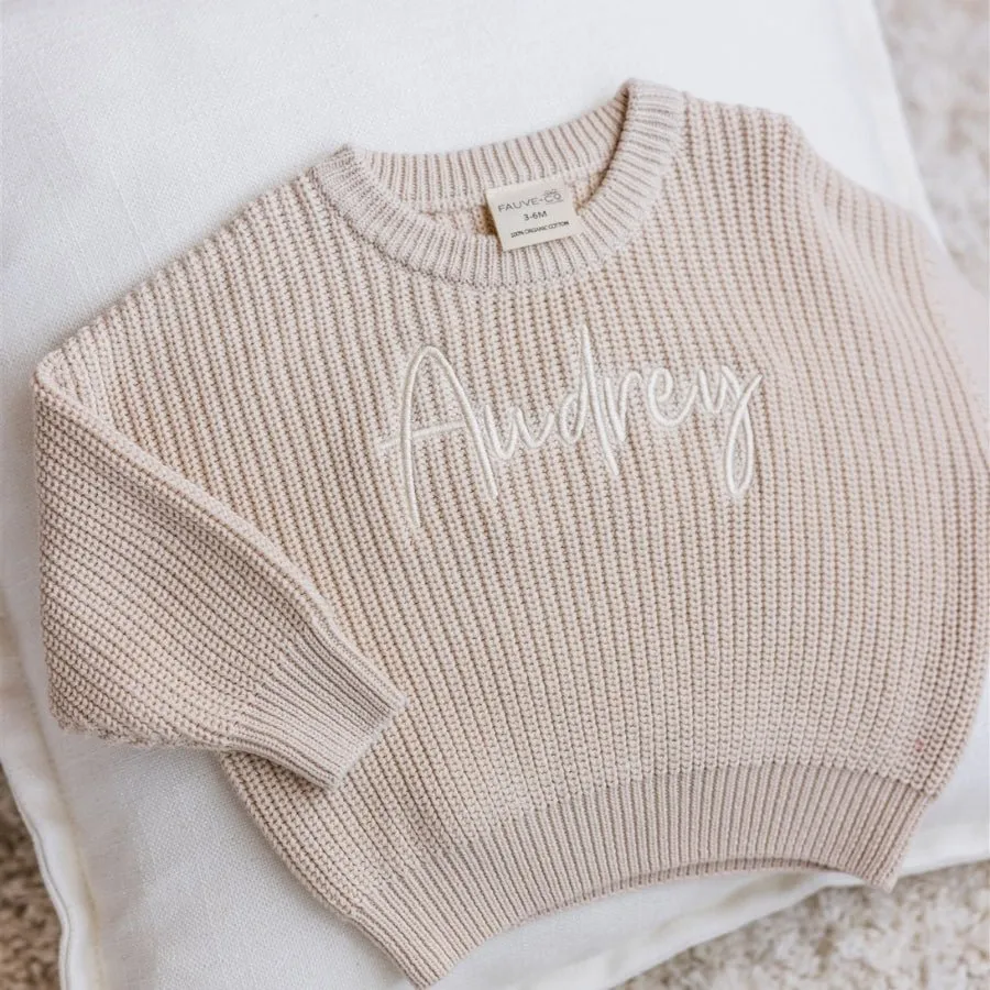 Personalised Chunky Knit Baby Jumper Bone