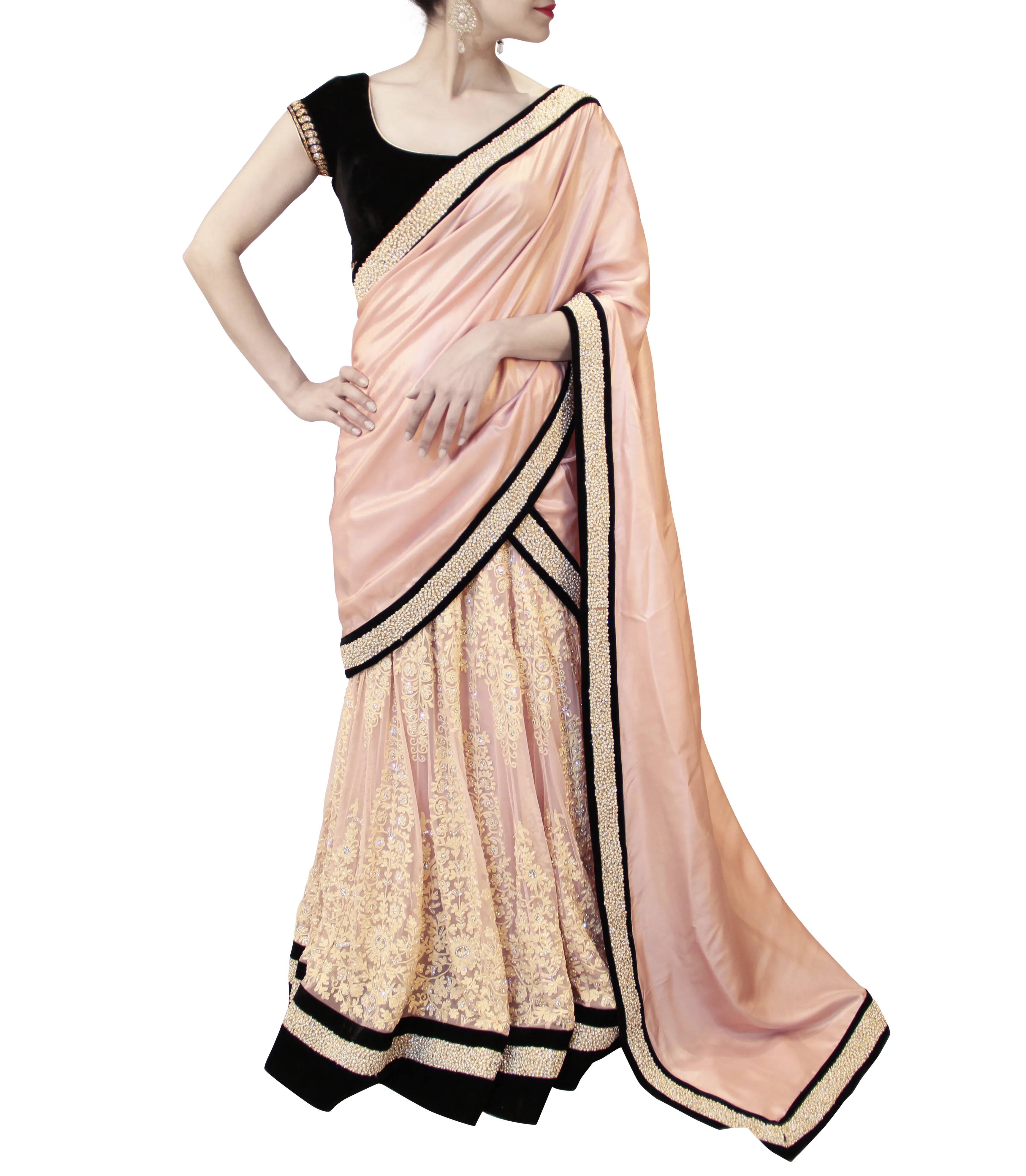 PINK AND BLACK LEHENGA SAREE