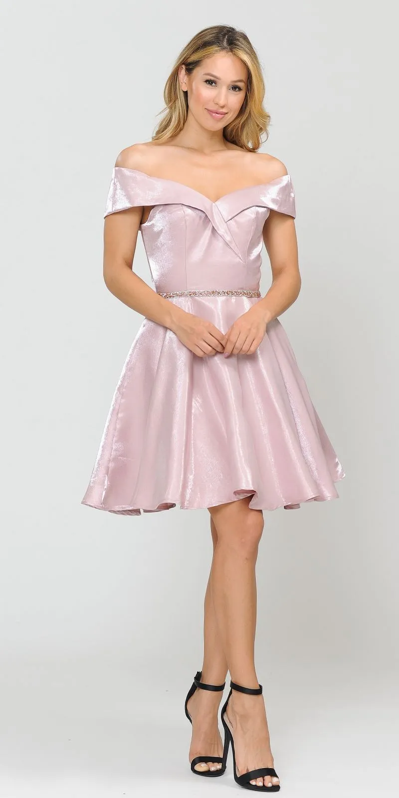 Poly USA 8238 Off-Shoulder Homecoming Short Dress with Pockets