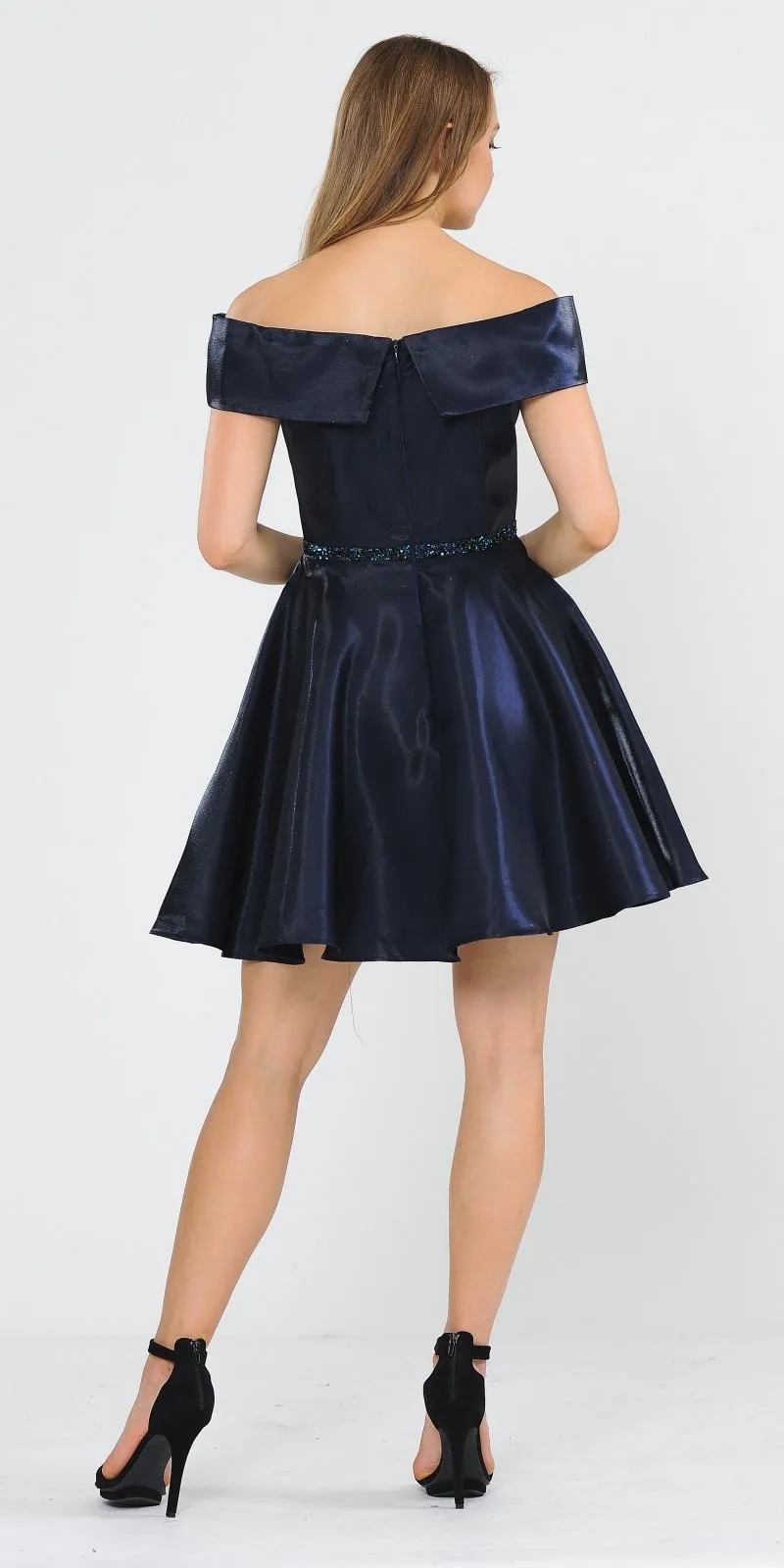 Poly USA 8238 Off-Shoulder Homecoming Short Dress with Pockets