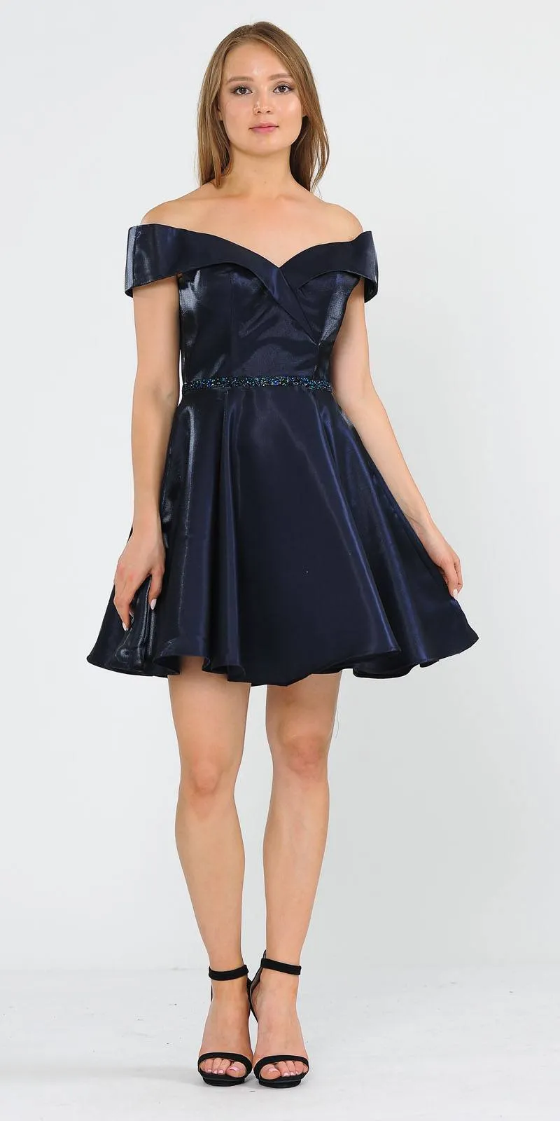 Poly USA 8238 Off-Shoulder Homecoming Short Dress with Pockets