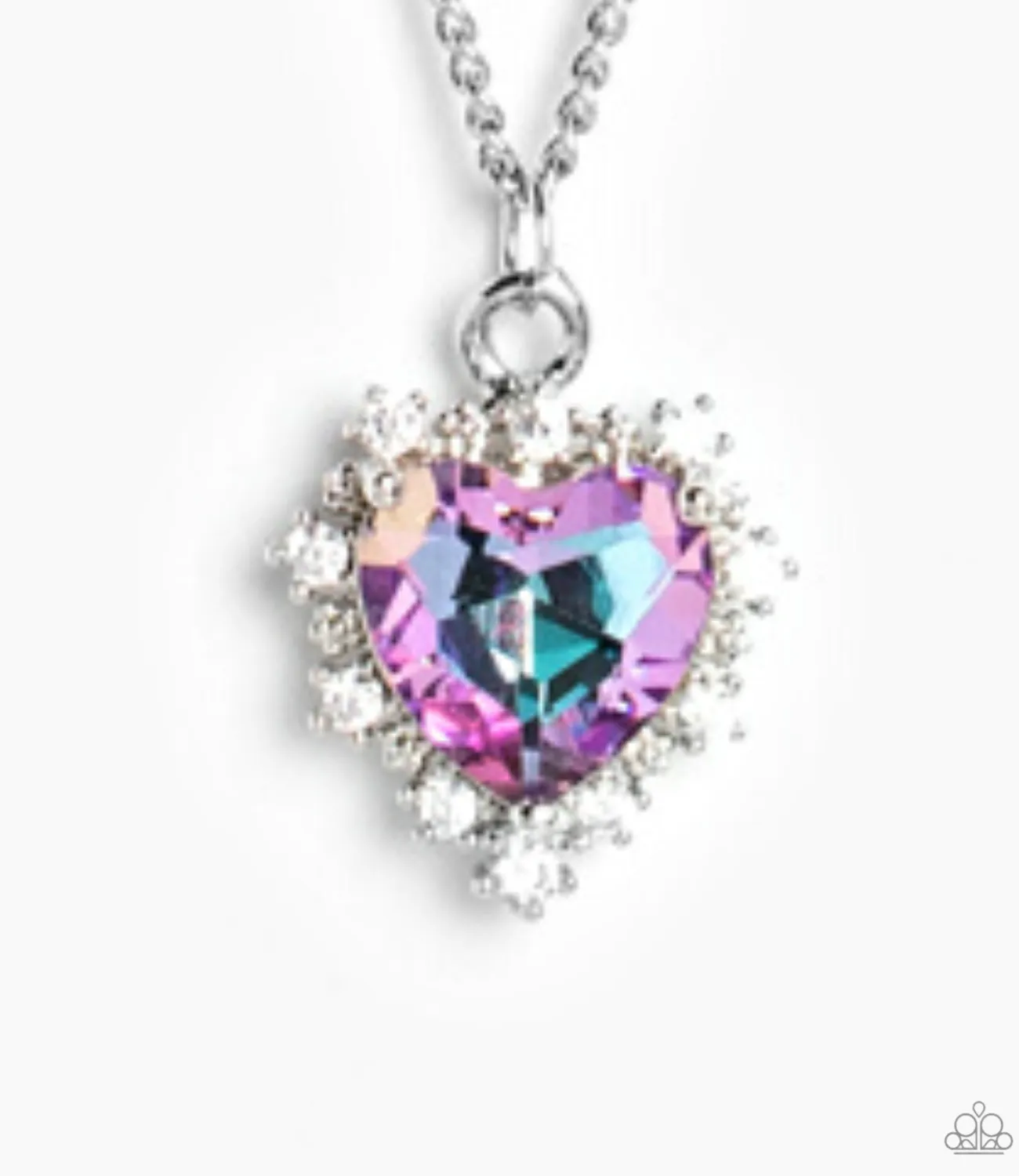 "Be Still My Heart" Silver UV Shimmer Purple Heart with White Halo Necklace Set