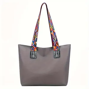 realaiot  Trendy Classic Tote Shoulder Bag, All-Match Versatile Commuter Tote Bag For Women With Colorful Geometric Pattern Strap