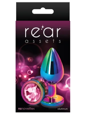 Rear Assets Medium Butt Plug - Rainbow with Pink Gem