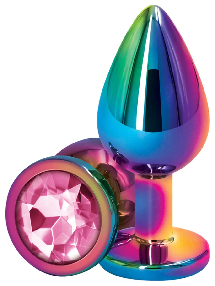 Rear Assets Medium Butt Plug - Rainbow with Pink Gem