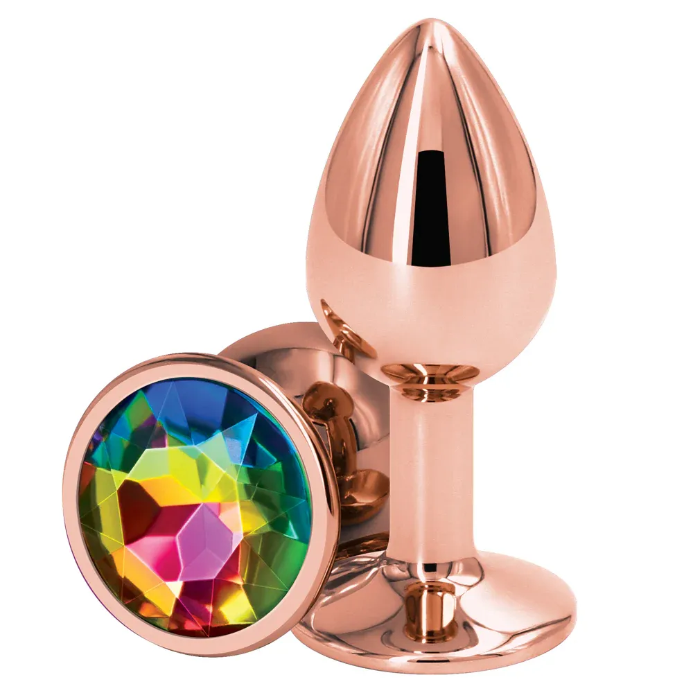 Rear Assets Small Butt Plug - Rose Gold with Rainbow Gem