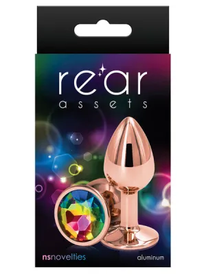 Rear Assets Small Butt Plug - Rose Gold with Rainbow Gem