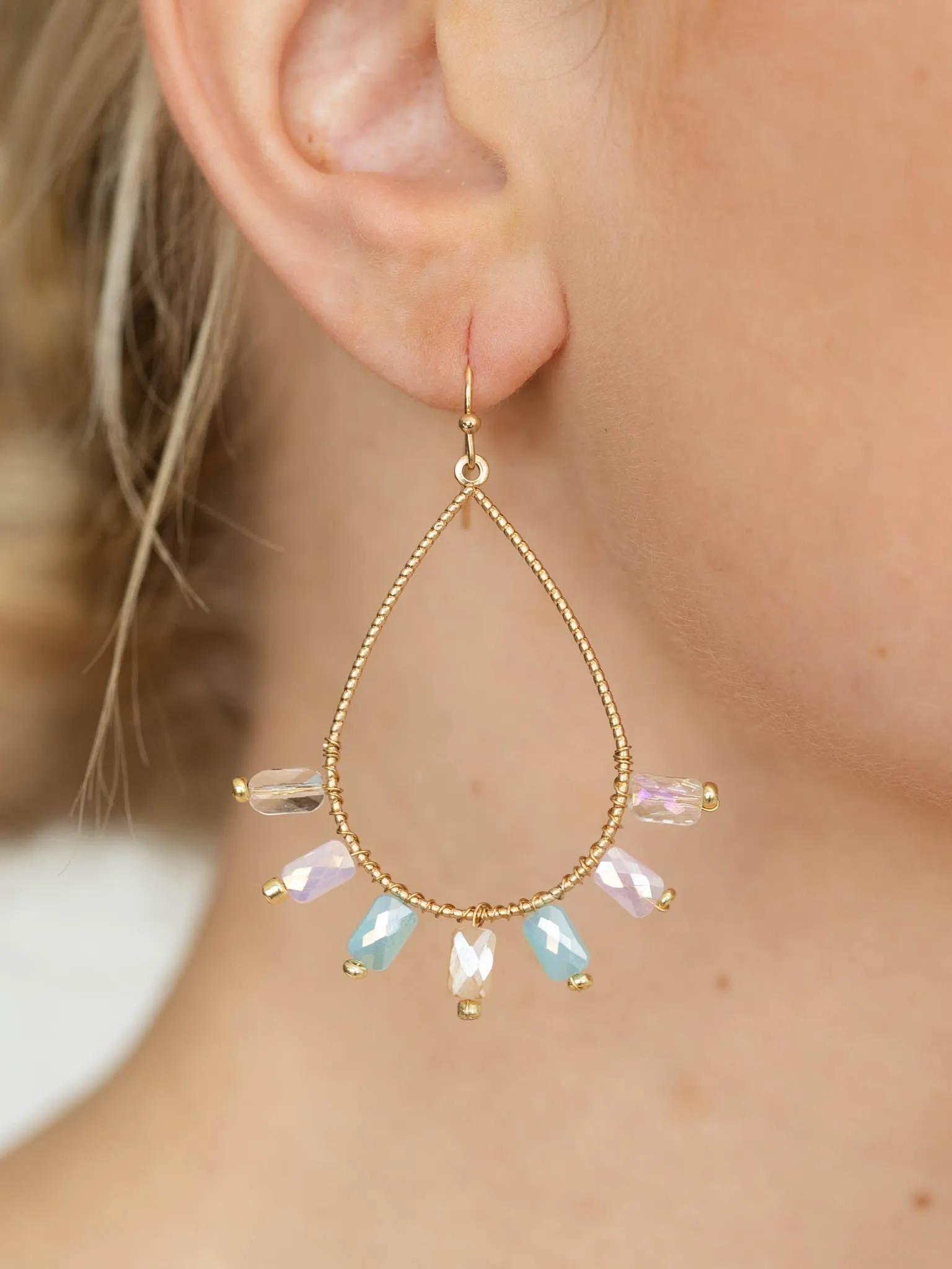 Rectangle Rhinestone Beaded Teardrop Earring