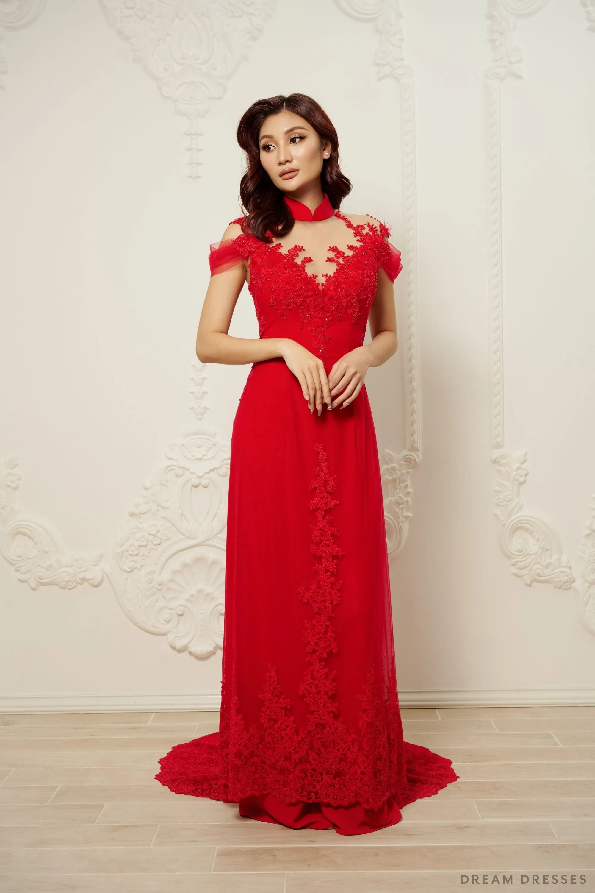 Red Bridal Ao Dai | Modern Vietnamese Bridal Dress (#EHUANG)