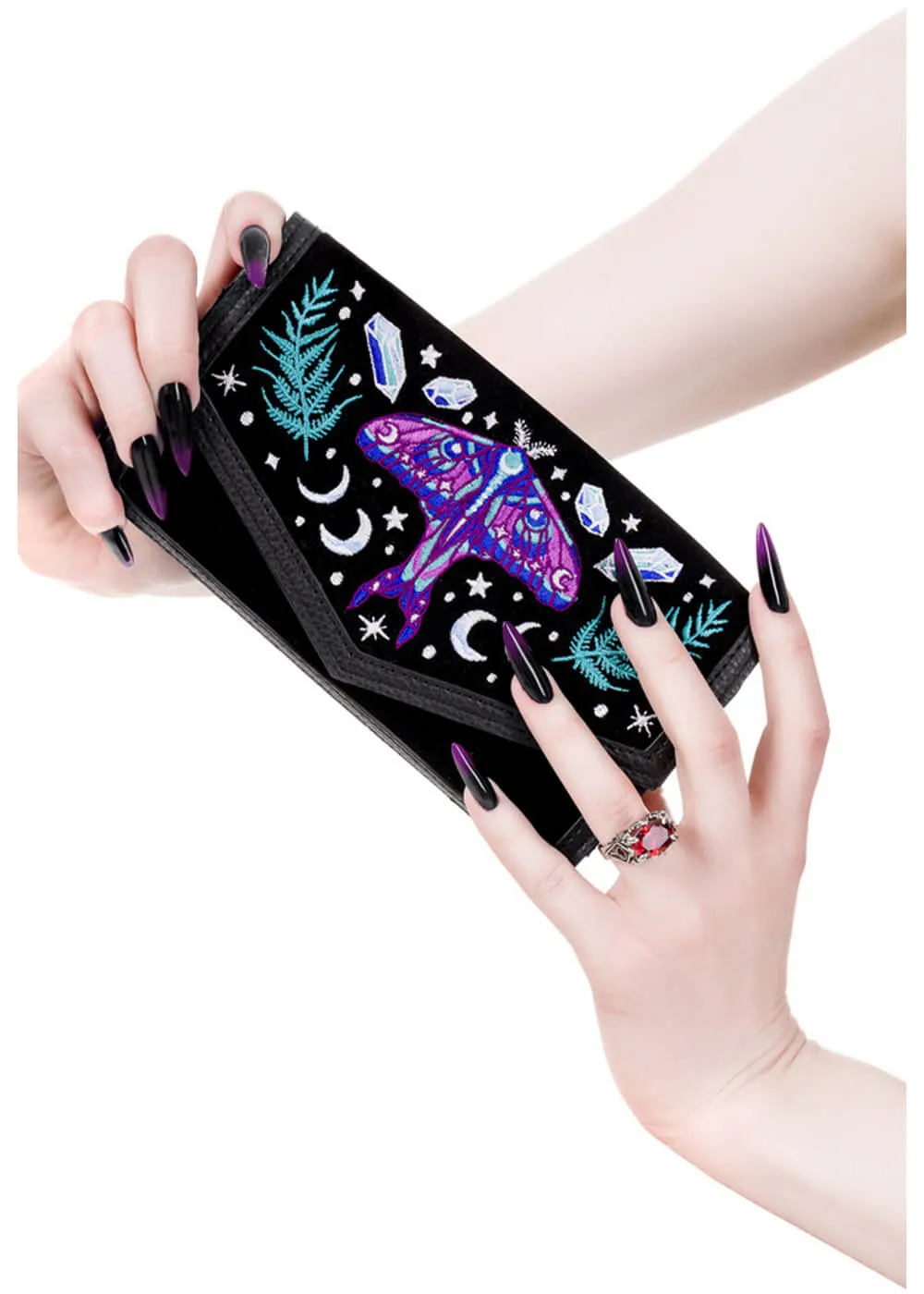 Restyle Enchanted Forest Moth Fern Wallet Black