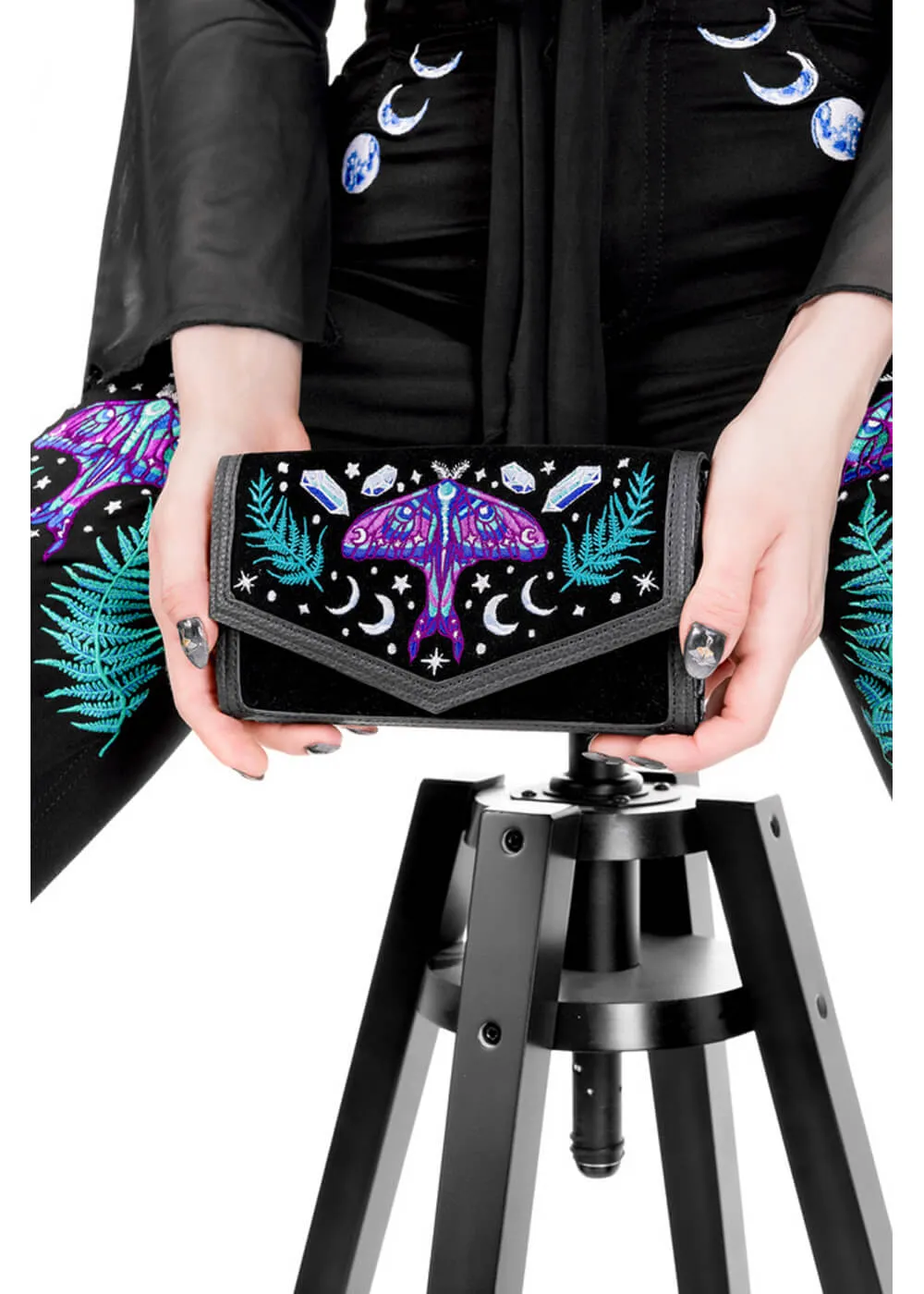Restyle Enchanted Forest Moth Fern Wallet Black