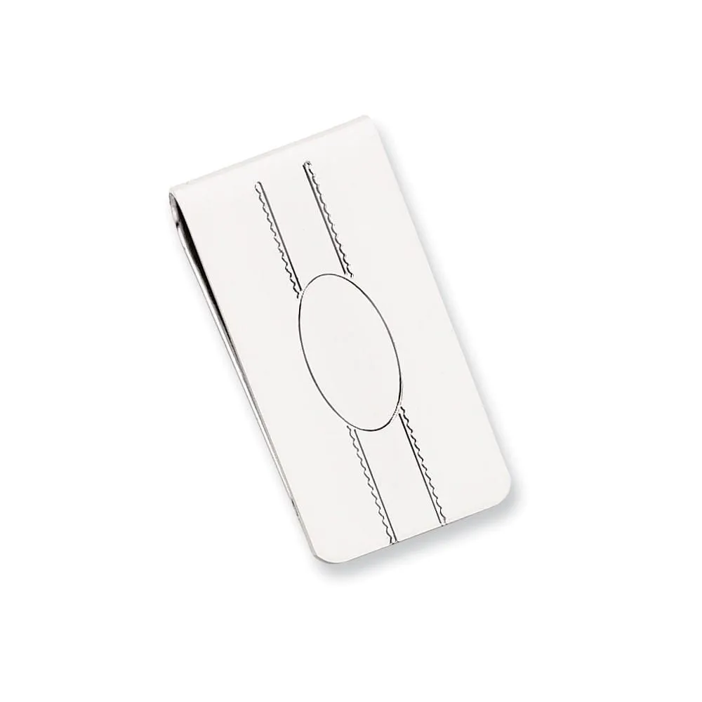 Rhodium Plated Engravable Oval Center Money Clip