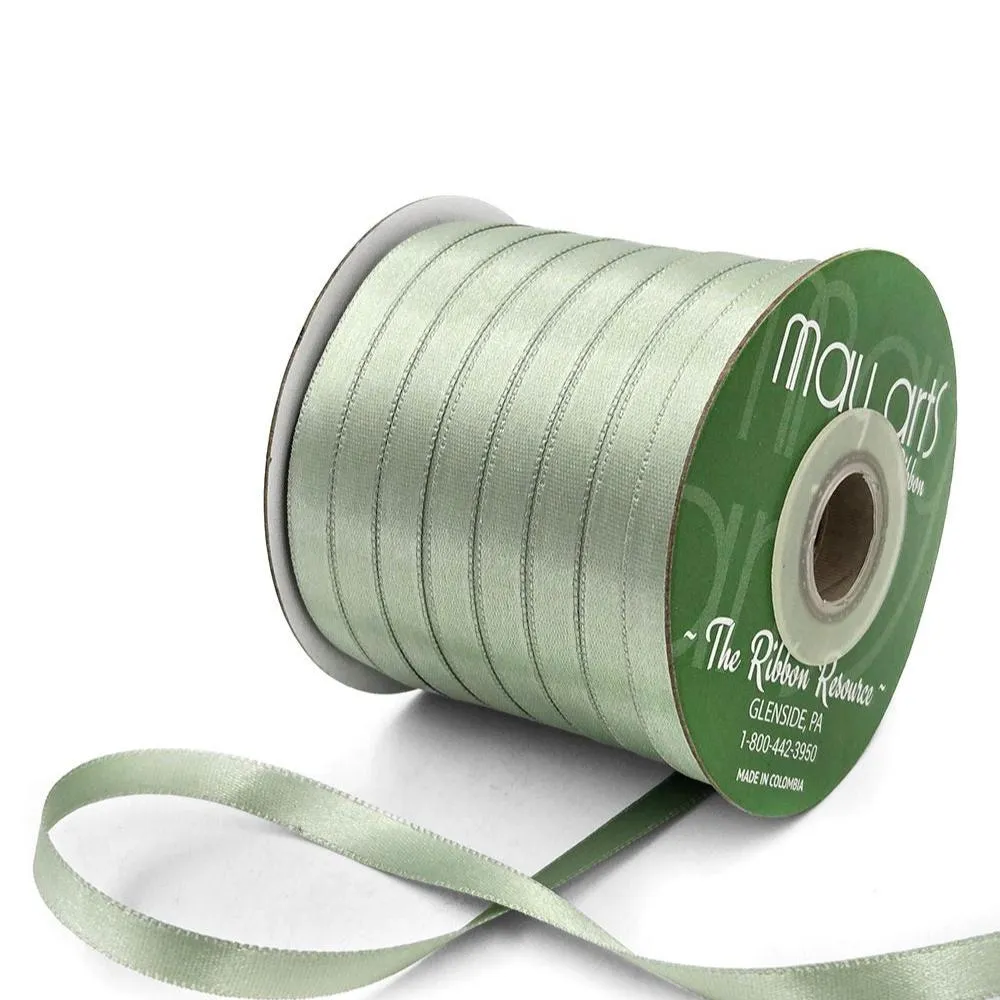 Ribbon - 3/8 Inch Luster Double Faced Satin Ribbon with Woven Edge / Sage Green HA-38