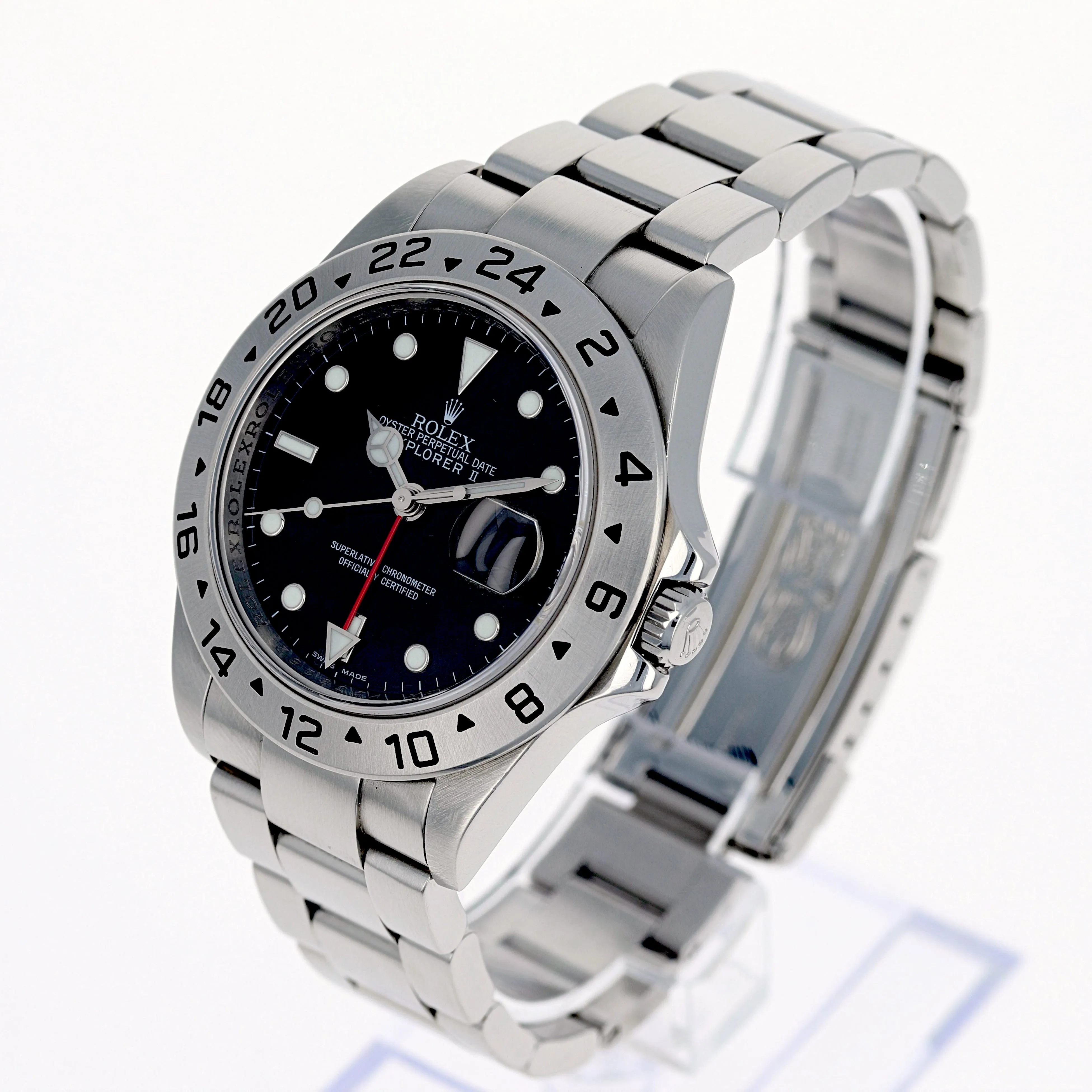 Rolex Explorer II 16570 T GMT Black No Lug Holes c. 2008 Oyster Steel 40 mm