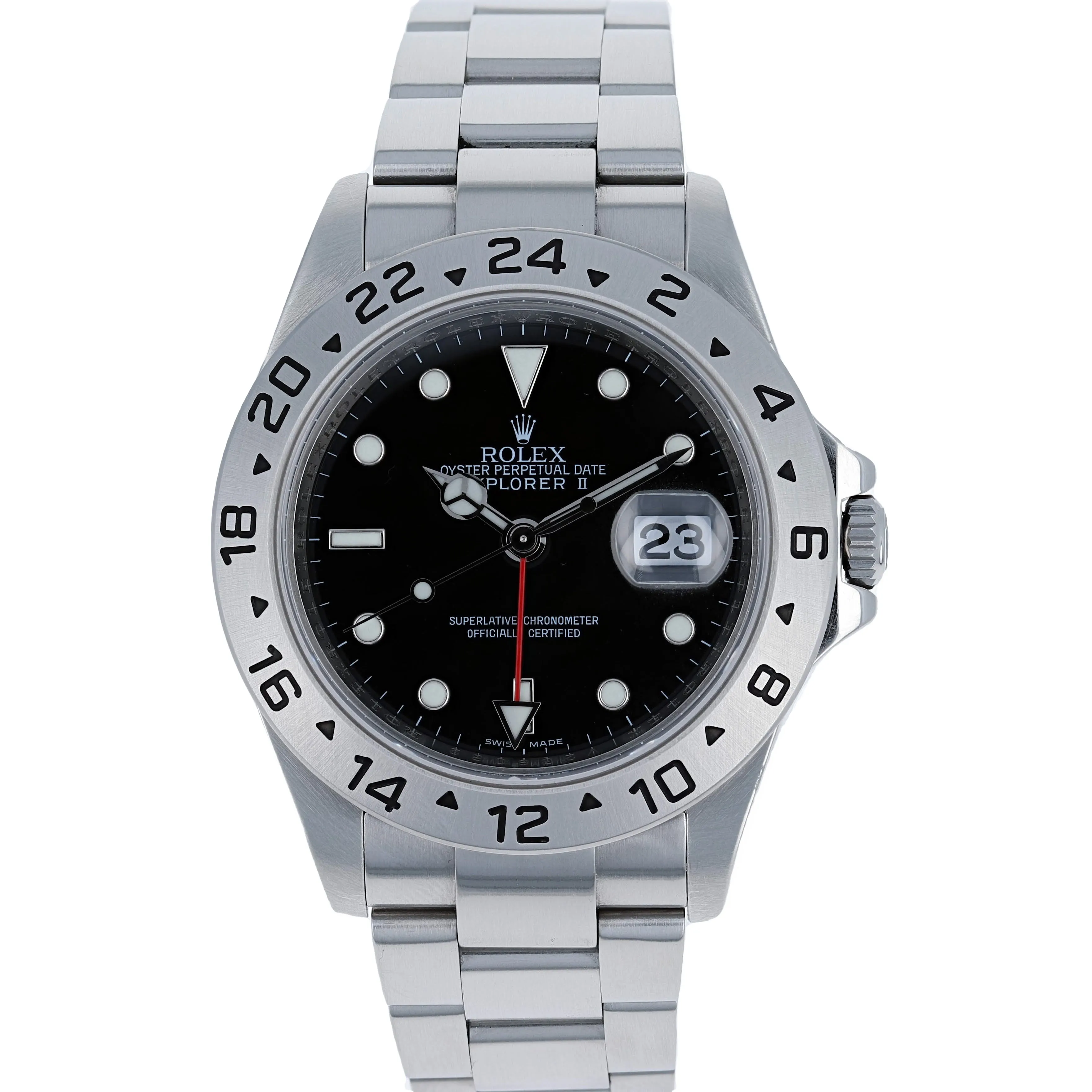 Rolex Explorer II 16570 T GMT Black No Lug Holes c. 2008 Oyster Steel 40 mm