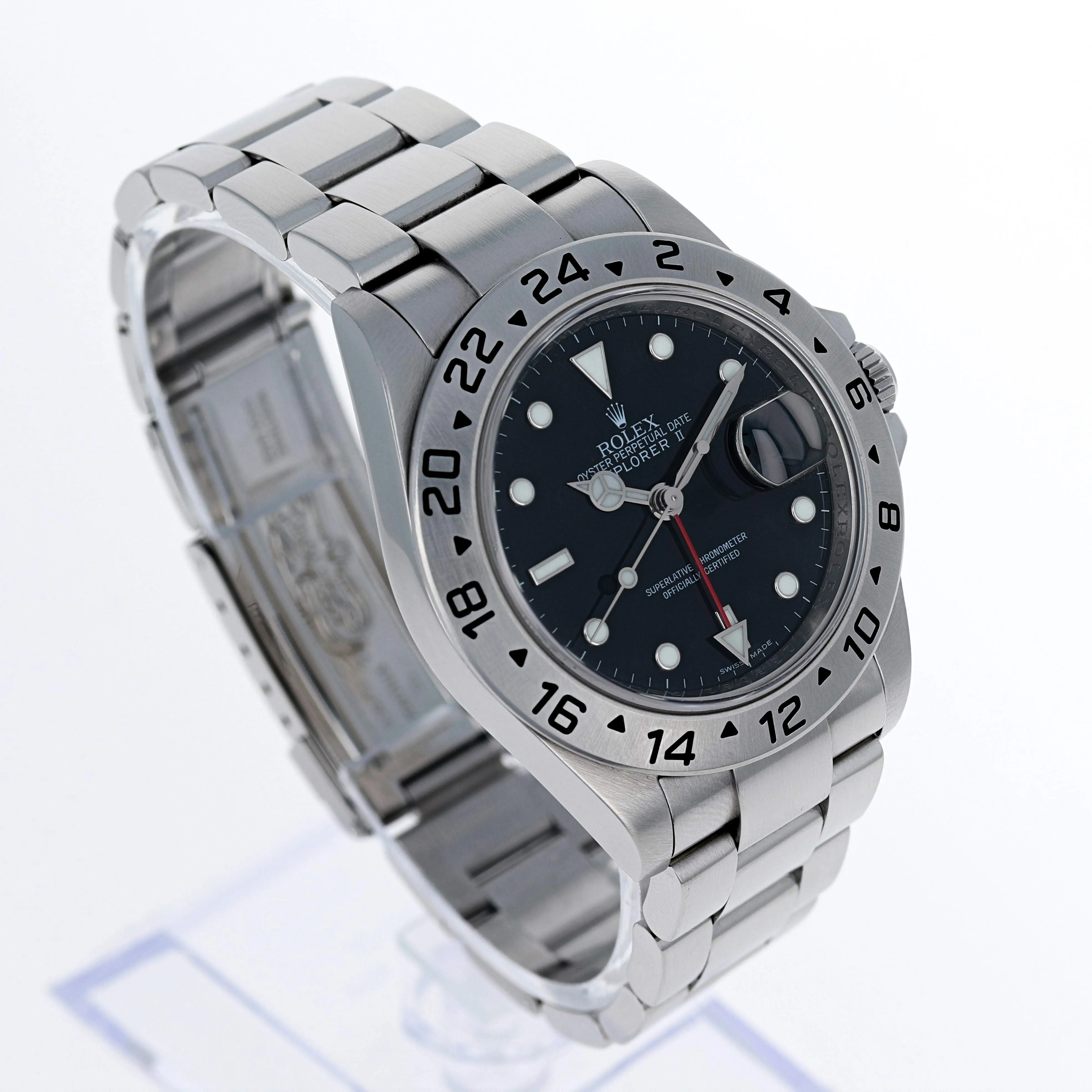 Rolex Explorer II 16570 T GMT Black No Lug Holes c. 2008 Oyster Steel 40 mm