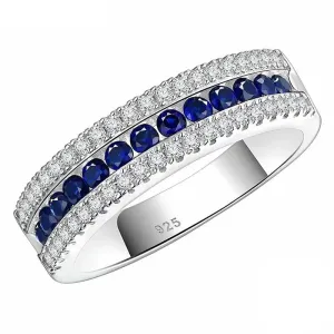 Round Sapphire Half Eternity Wedding Band with Diamond