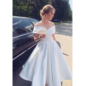 Roycebridal Little White Short A-line Beach Wedding Dresses vestidos de noiva Pleat white Tea-Length Wedding Gowns Hochzeit