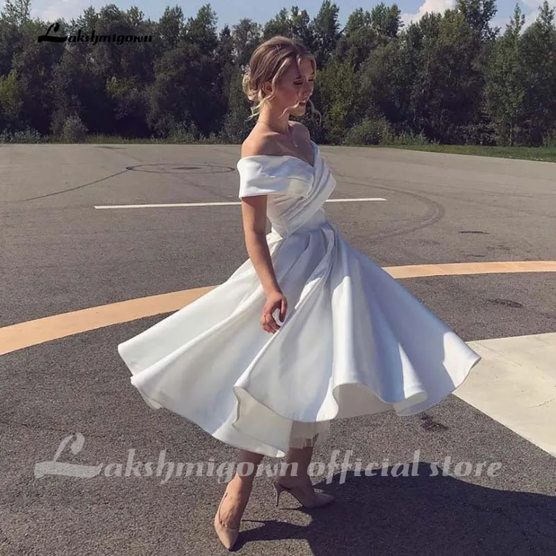 Roycebridal Little White Short A-line Beach Wedding Dresses vestidos de noiva Pleat white Tea-Length Wedding Gowns Hochzeit
