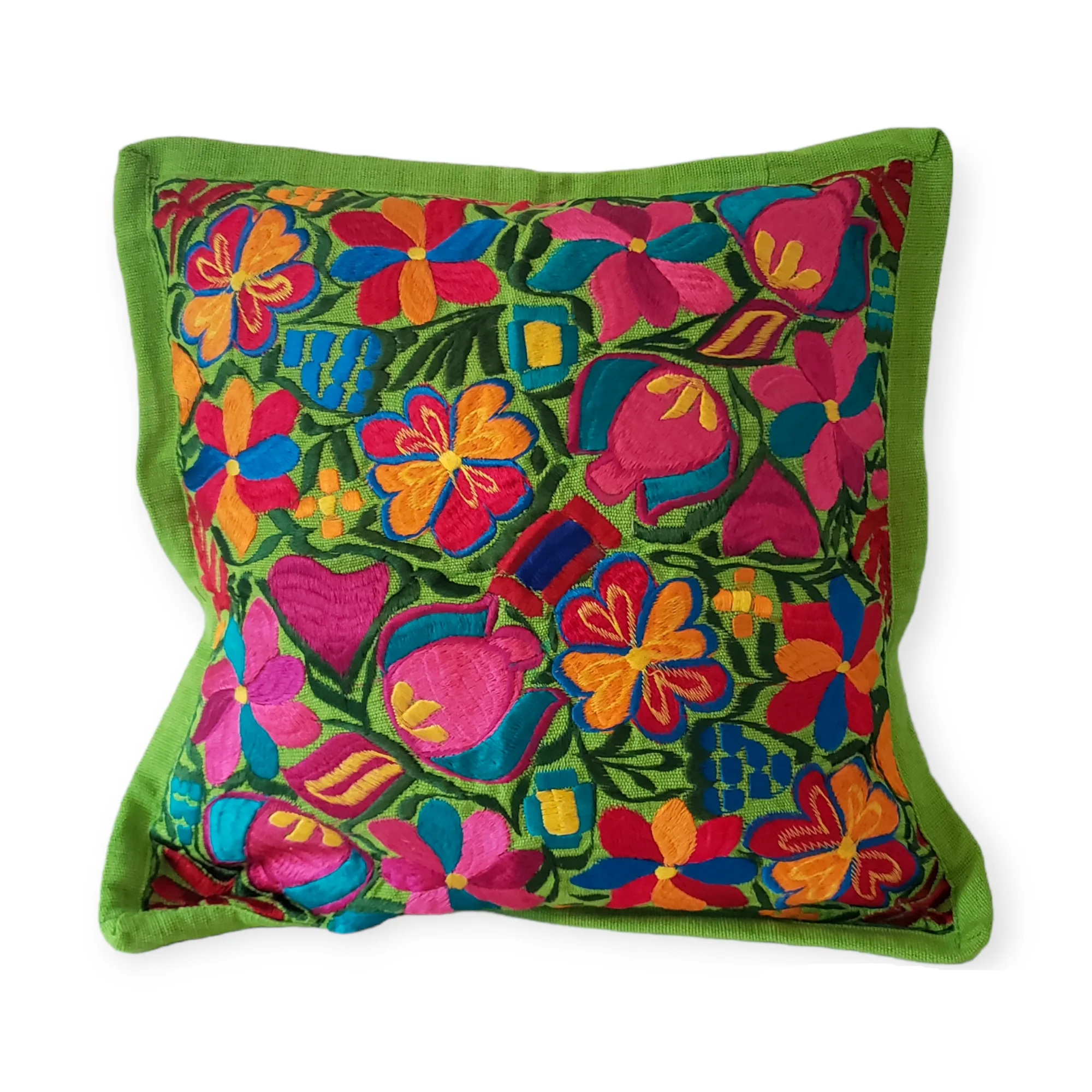 Set of 2 Mexican Pillow Covers Oaxaca Handmade Floral Embroidered Decorative Pillow Case 19"x19"