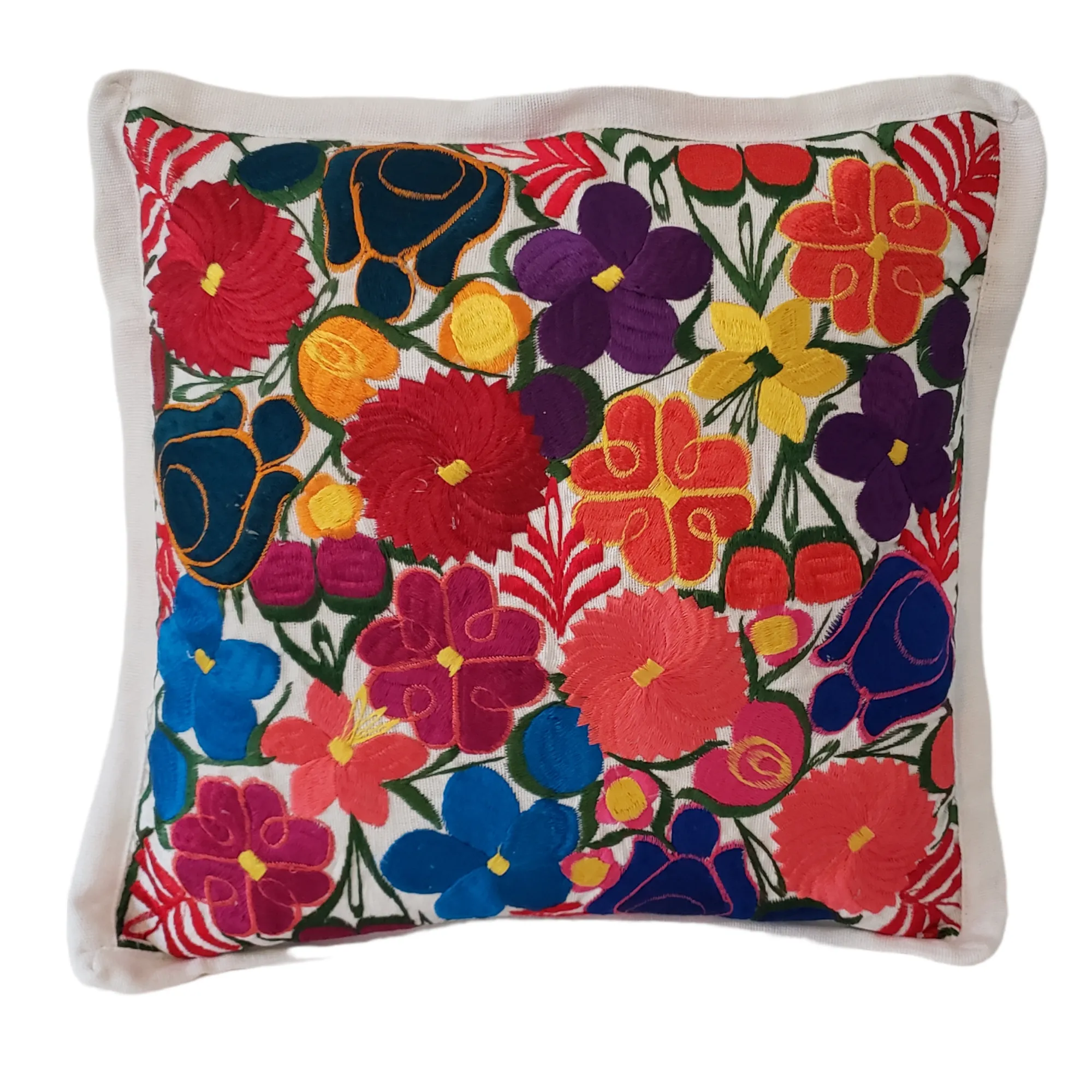 Set of 2 Mexican Pillow Covers Oaxaca Handmade Floral Embroidered Decorative Pillow Case 19"x19"