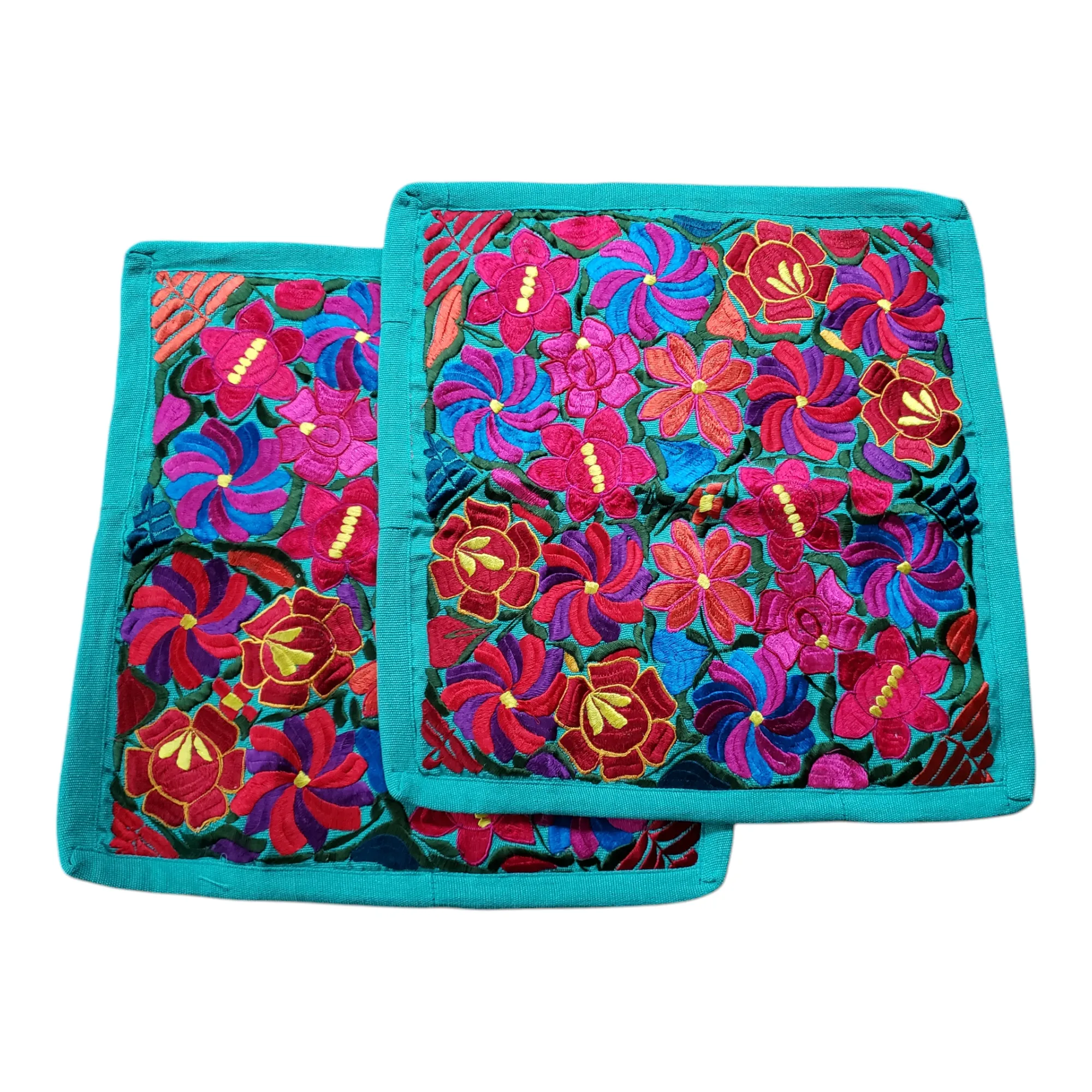 Set of 2 Mexican Pillow Covers Oaxaca Handmade Floral Embroidered Decorative Pillow Case 19"x19"