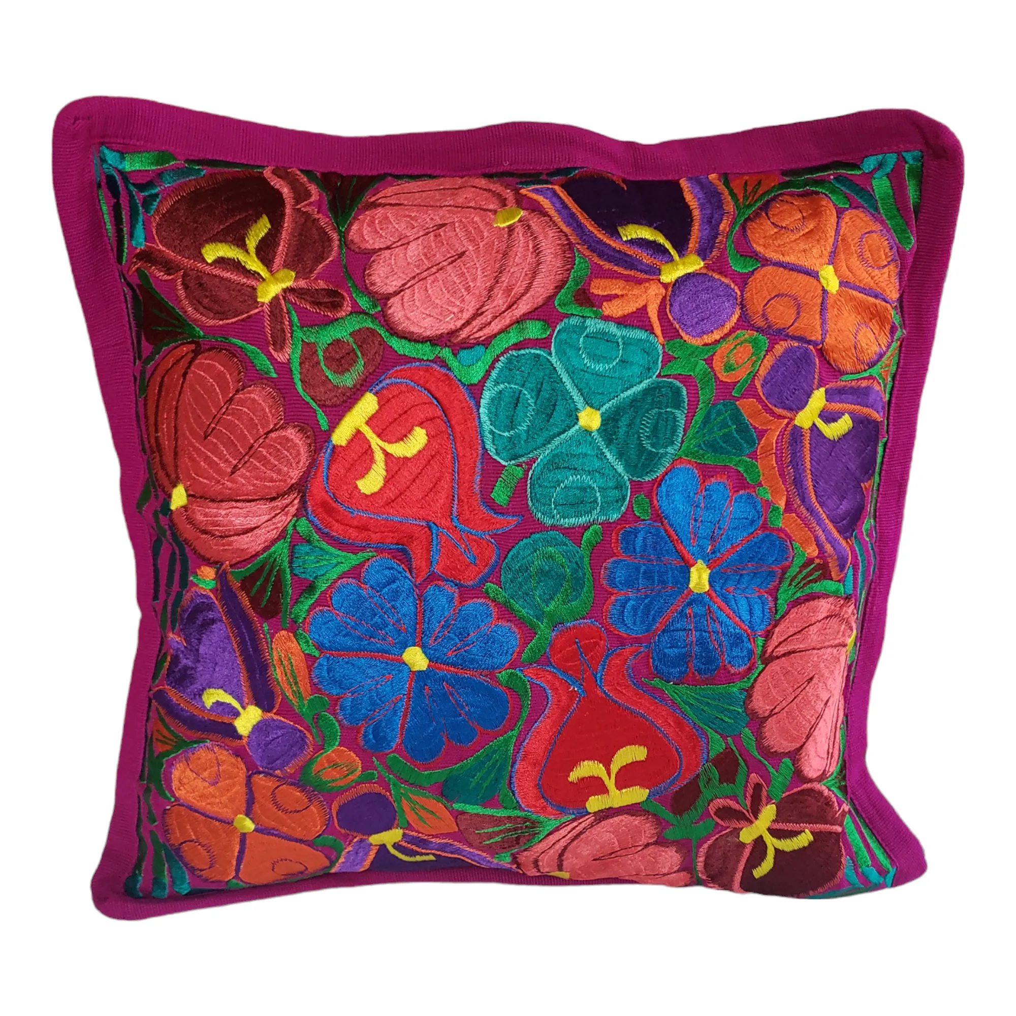 Set of 2 Mexican Pillow Covers Oaxaca Handmade Floral Embroidered Decorative Pillow Case 19"x19"