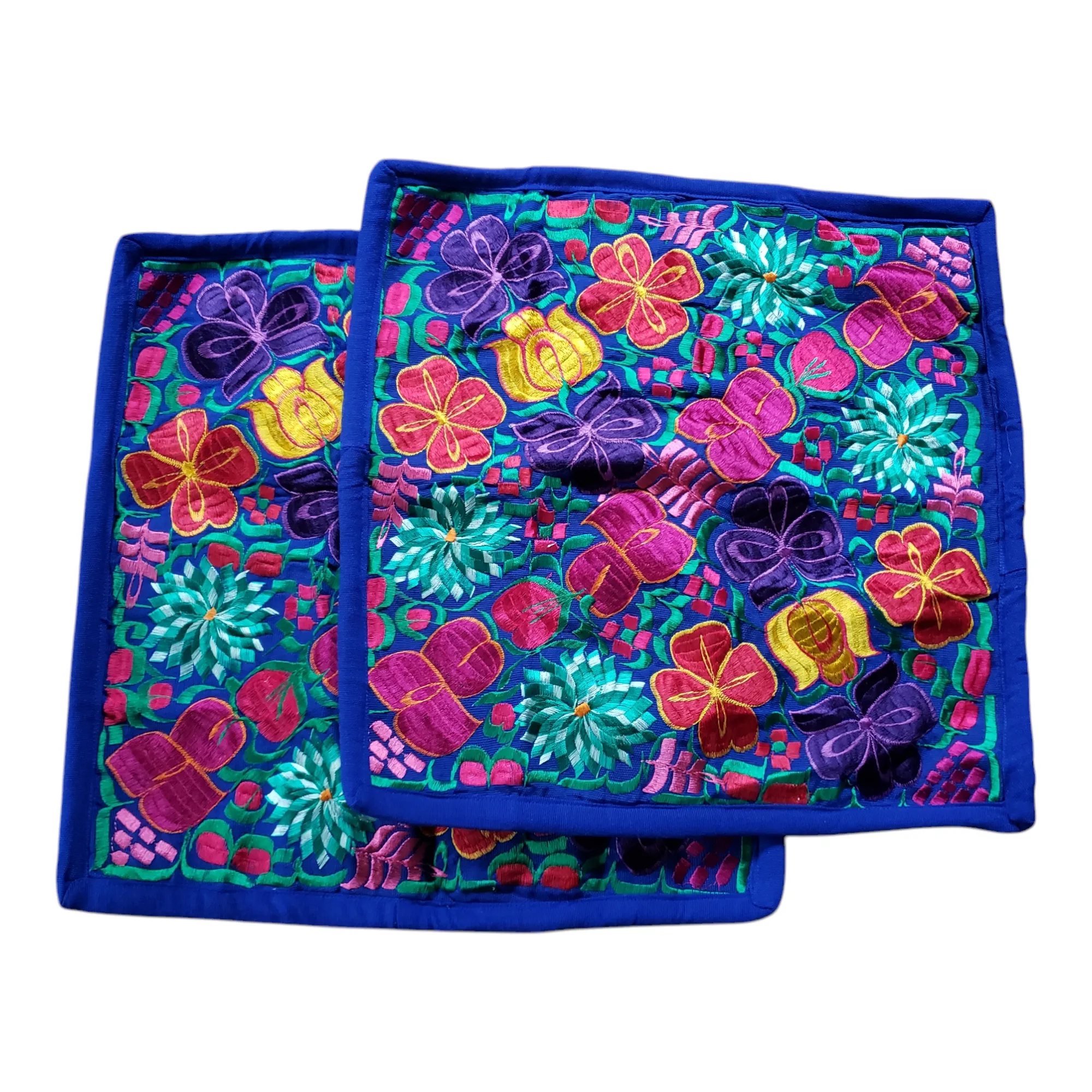 Set of 2 Mexican Pillow Covers Oaxaca Handmade Floral Embroidered Decorative Pillow Case 19"x19"