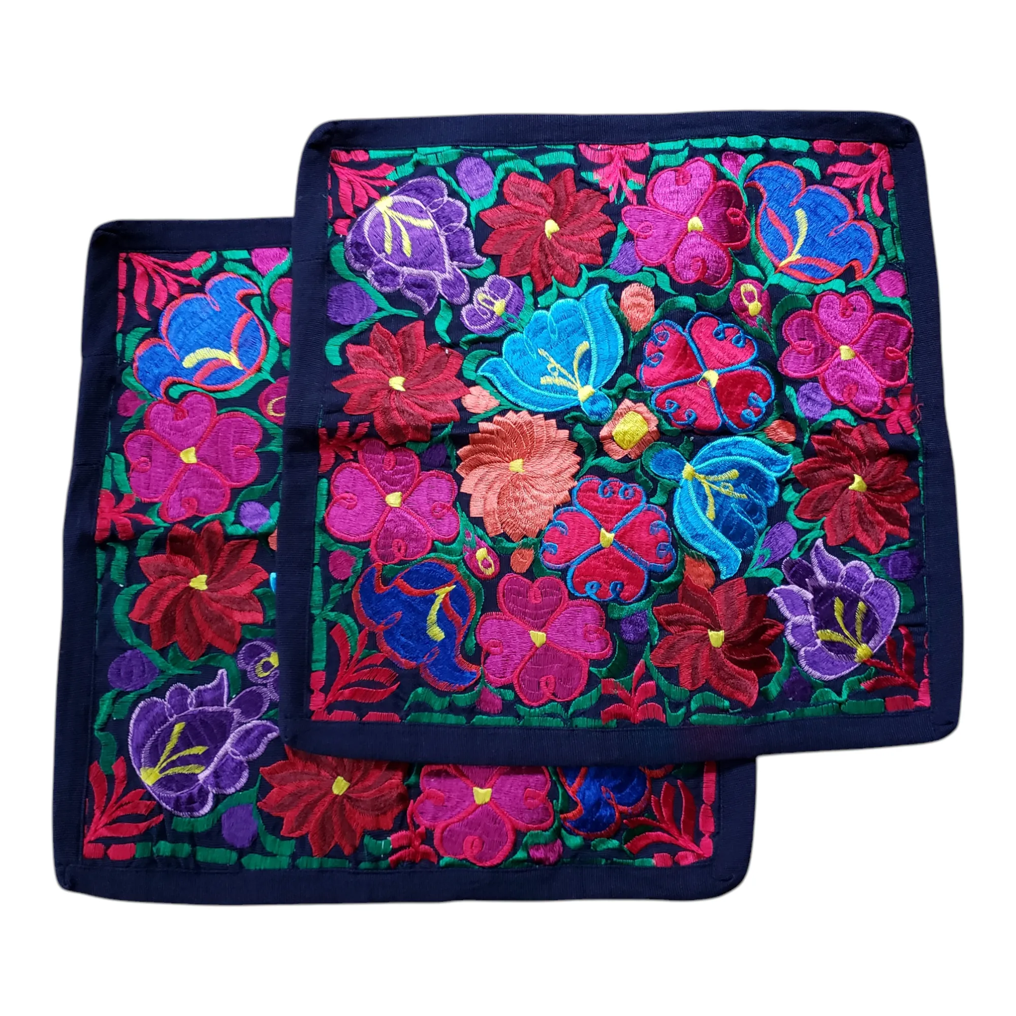 Set of 2 Mexican Pillow Covers Oaxaca Handmade Floral Embroidered Decorative Pillow Case 19"x19"