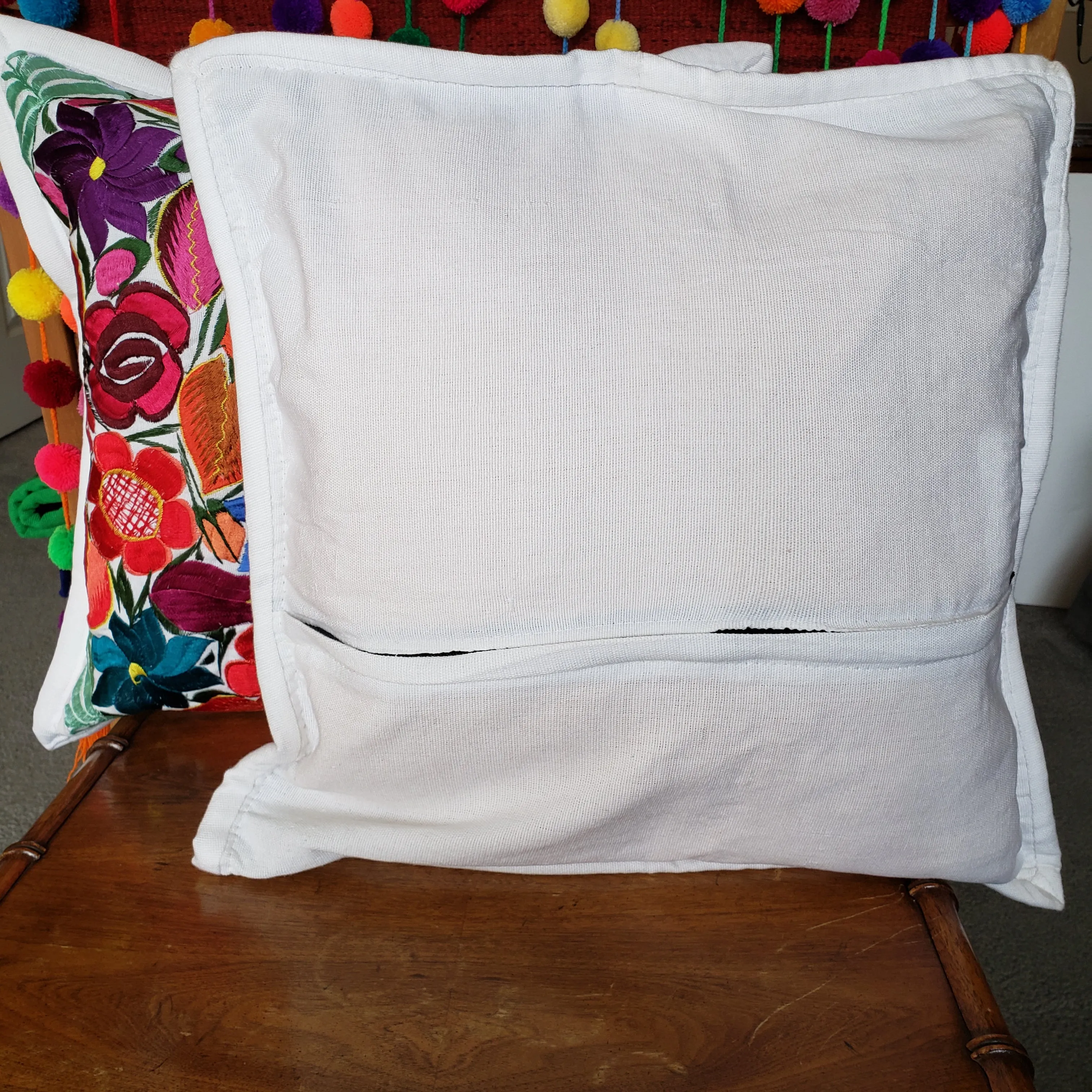 Set of 2 Mexican Pillow Covers Oaxaca Handmade Floral Embroidered Decorative Pillow Case 19"x19"