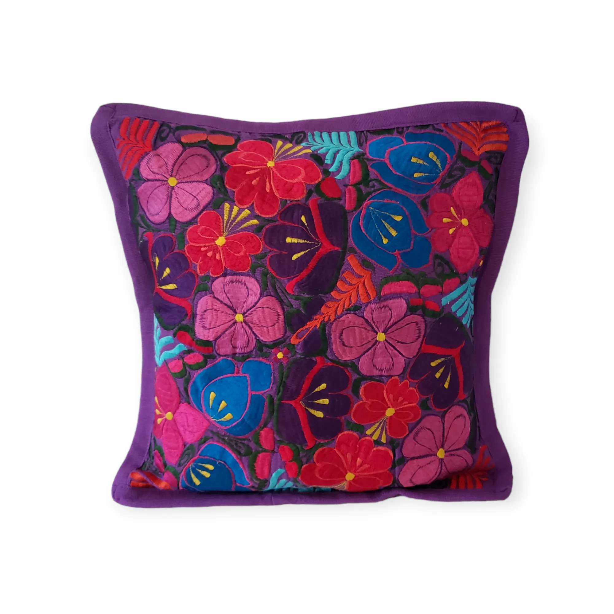Set of 2 Mexican Pillow Covers Oaxaca Handmade Floral Embroidered Decorative Pillow Case 19"x19"