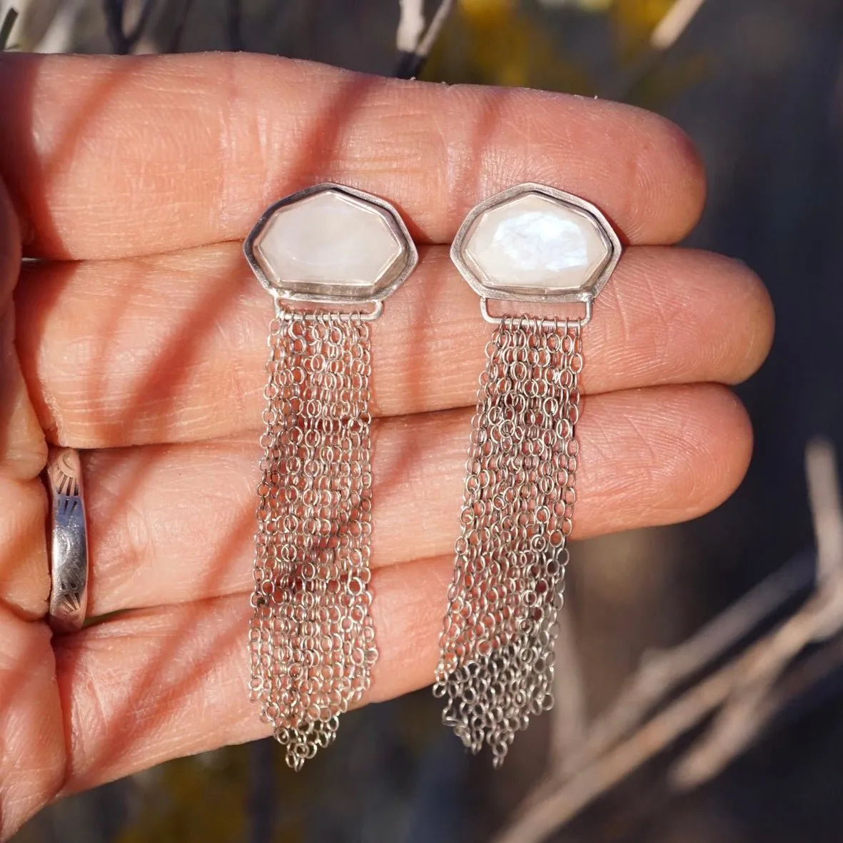 shimmer dangles with faceted moonstone   sterling silver