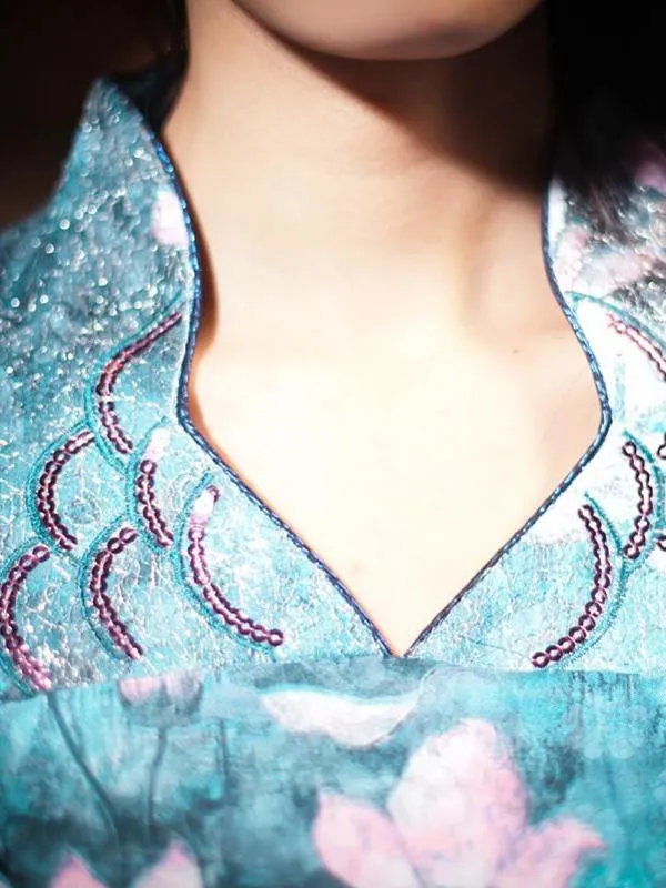 shimmer lotus retro Chi-Pao dress