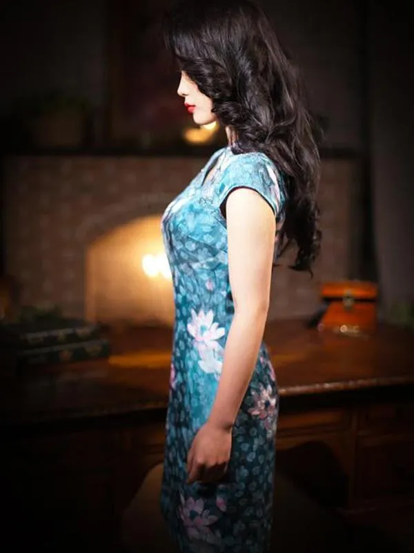 shimmer lotus retro Chi-Pao dress