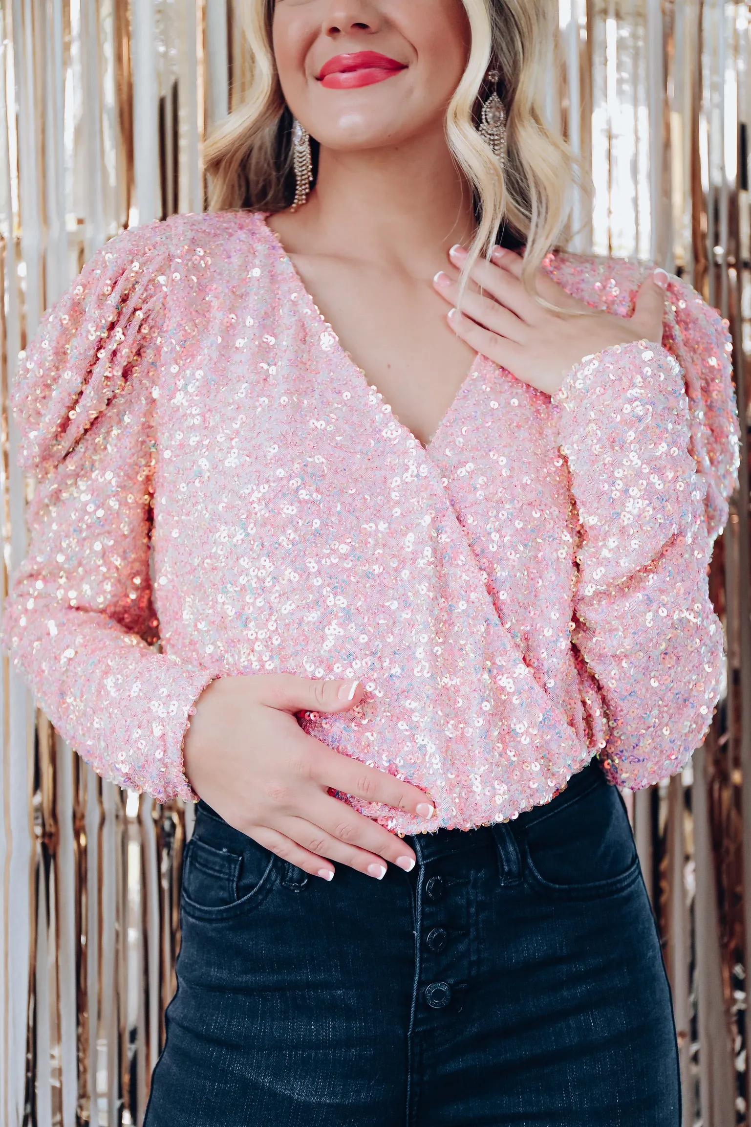 Shimmer N Shine Sequin Surplice Bodysuit - Pink