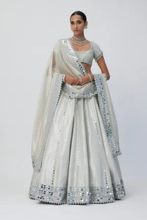 Silver Shimmer Organza Linear Lehenga Set