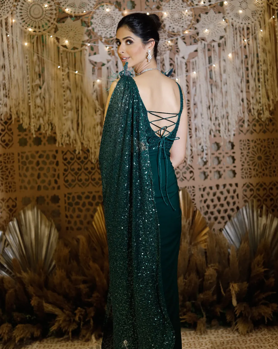 The Shimmering green cross sari
