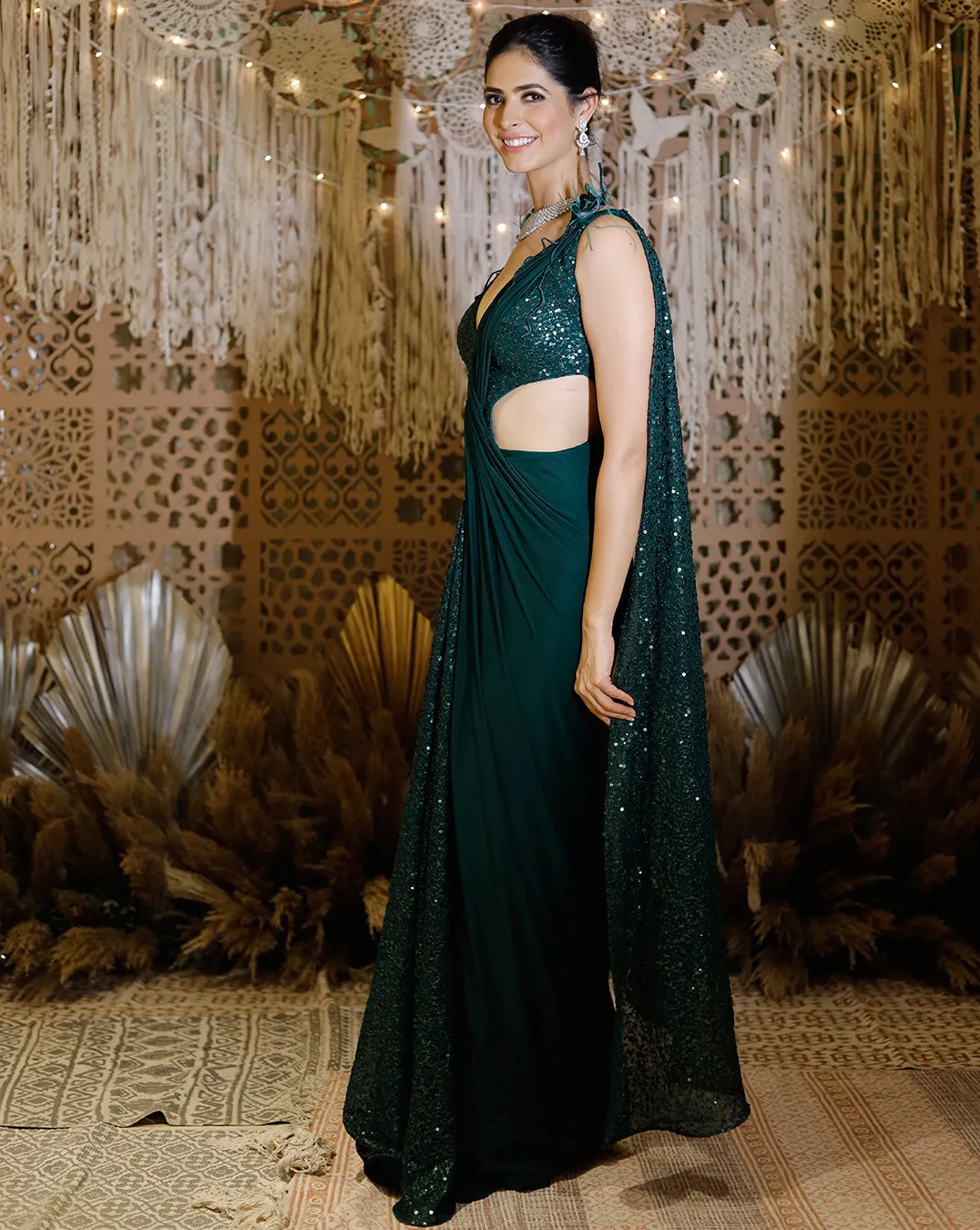 The Shimmering green cross sari
