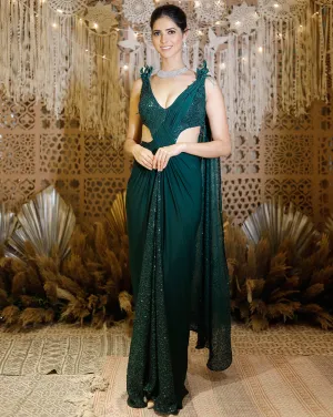 The Shimmering green cross sari