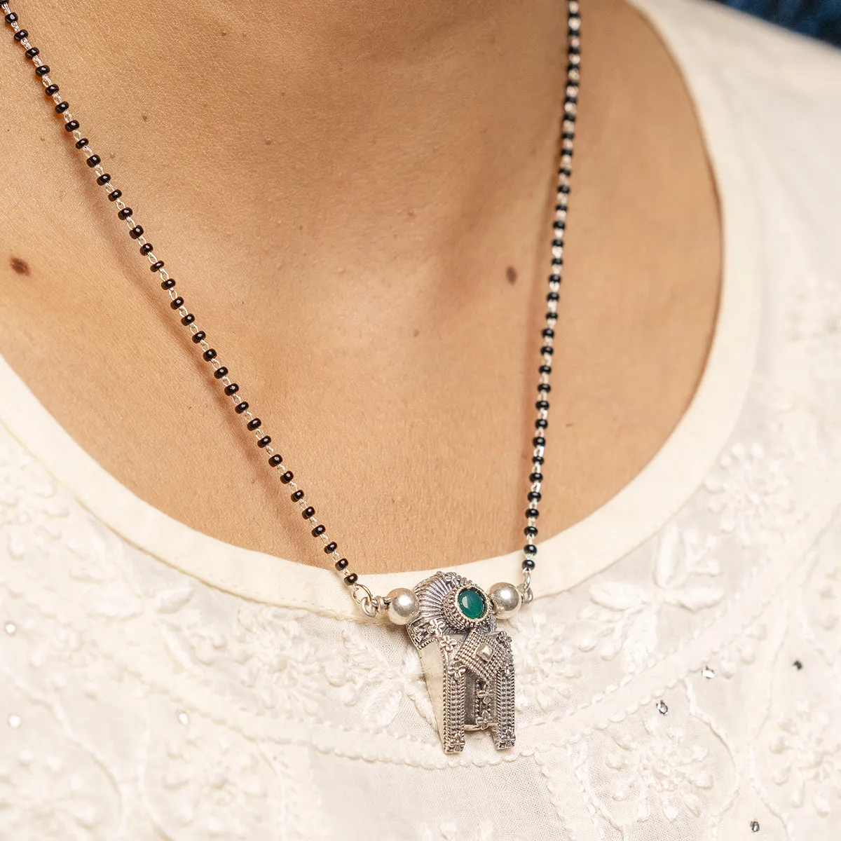 Thoppa Taali Pendant With Green Onyx Silver Mangalsutra by MOHA