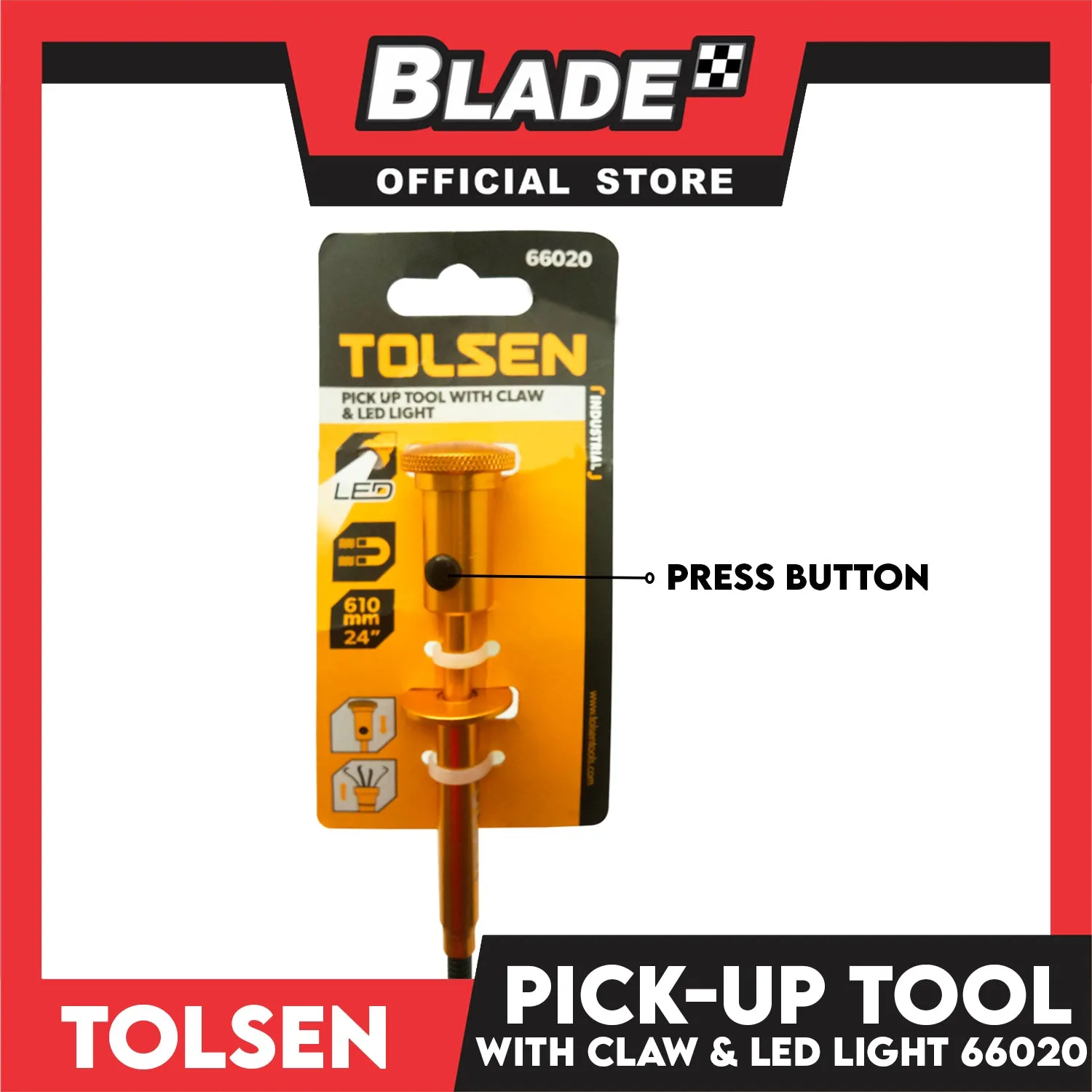 Tolsen Flexible Pick Up Tool With Claw And LED 610mm, 24'' Magnetic 66020