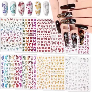 TOROKOM 12 Sheets Butterfly Nail Art Stickers Decals, 3D Self-Adhesive Nail Decals Butterfly Designs Nails Supplies Butterfly Stickers for DIY Colorful Laser Butterflies Nails Manicure Decor