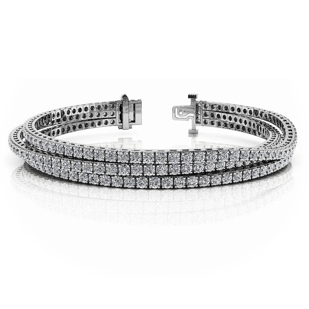Triple Strand Flexible Tennis Bracelet 12 Ct Round Cut Natural Earth Mined Diamonds White