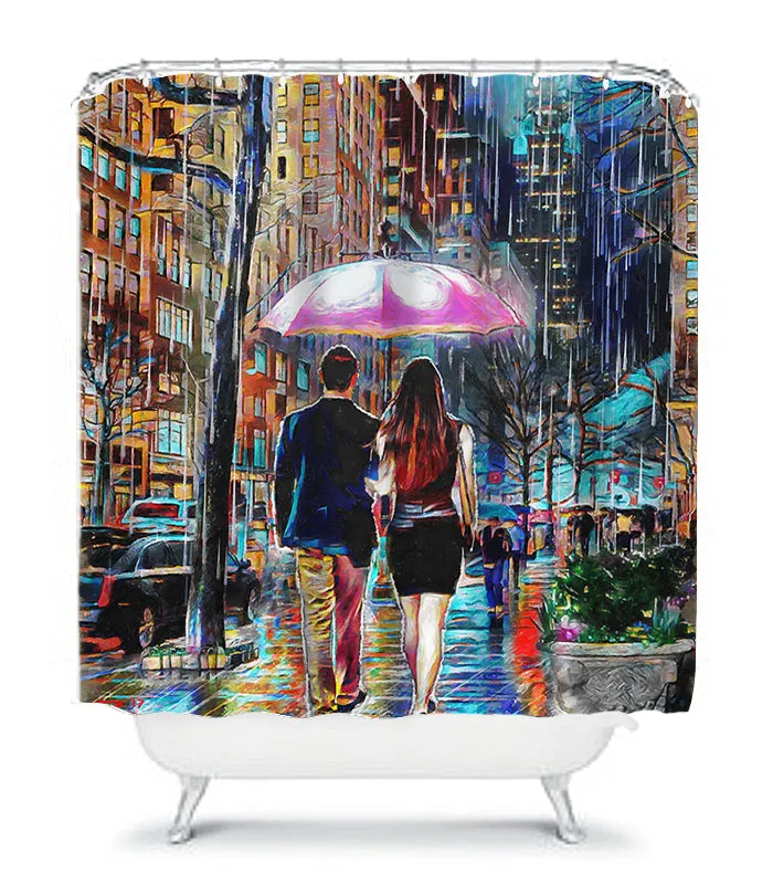 Umbrella Couple Art, Rainy Day Painting, Romantic Walk in the Rain
